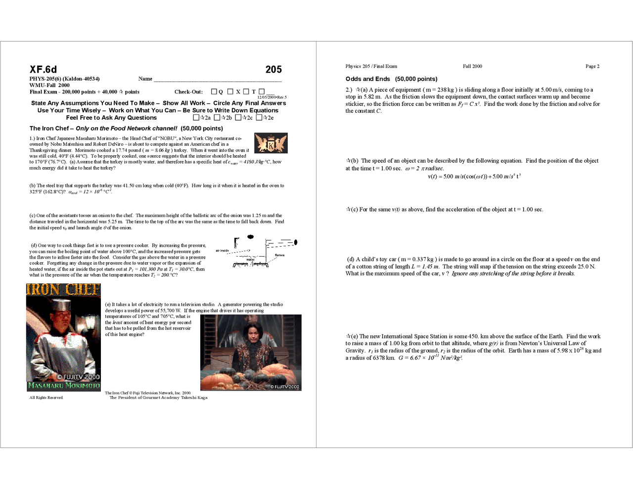 Final Exam - University Physics I - Fall 2000 | PHYS 2050 - Docsity