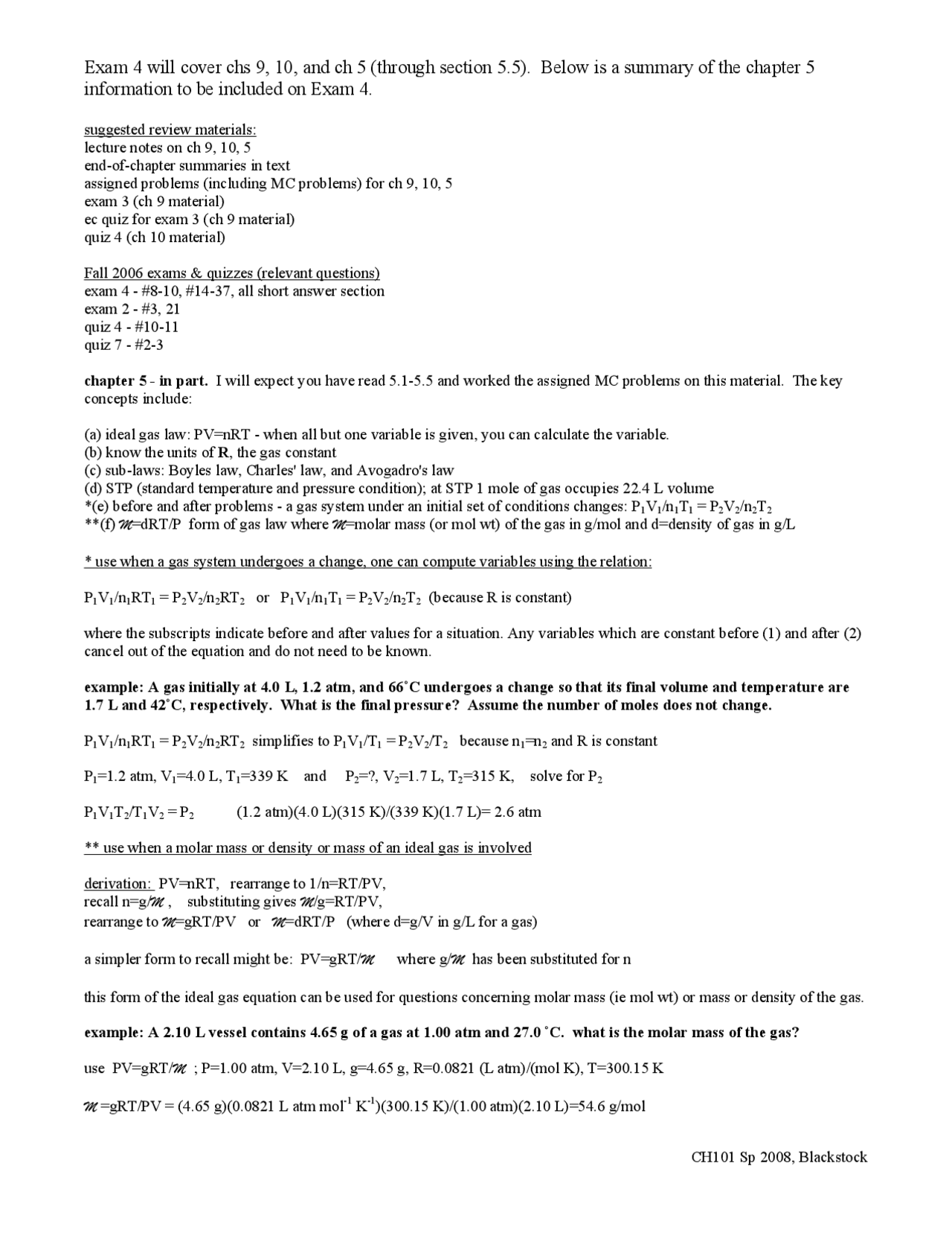 Study Guide for General Chemistry - Exam 4 | CH 101 - Docsity