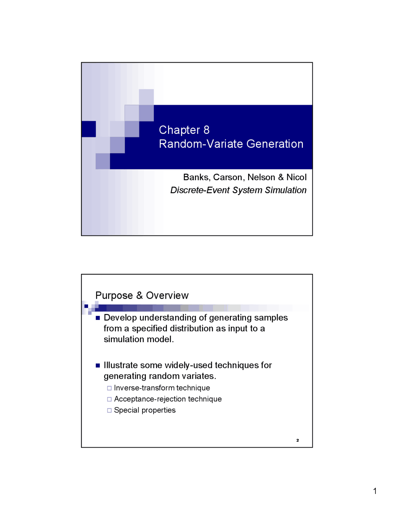 Purpose and Overview of Random Variate Generation - Lecture Slides | CS ...