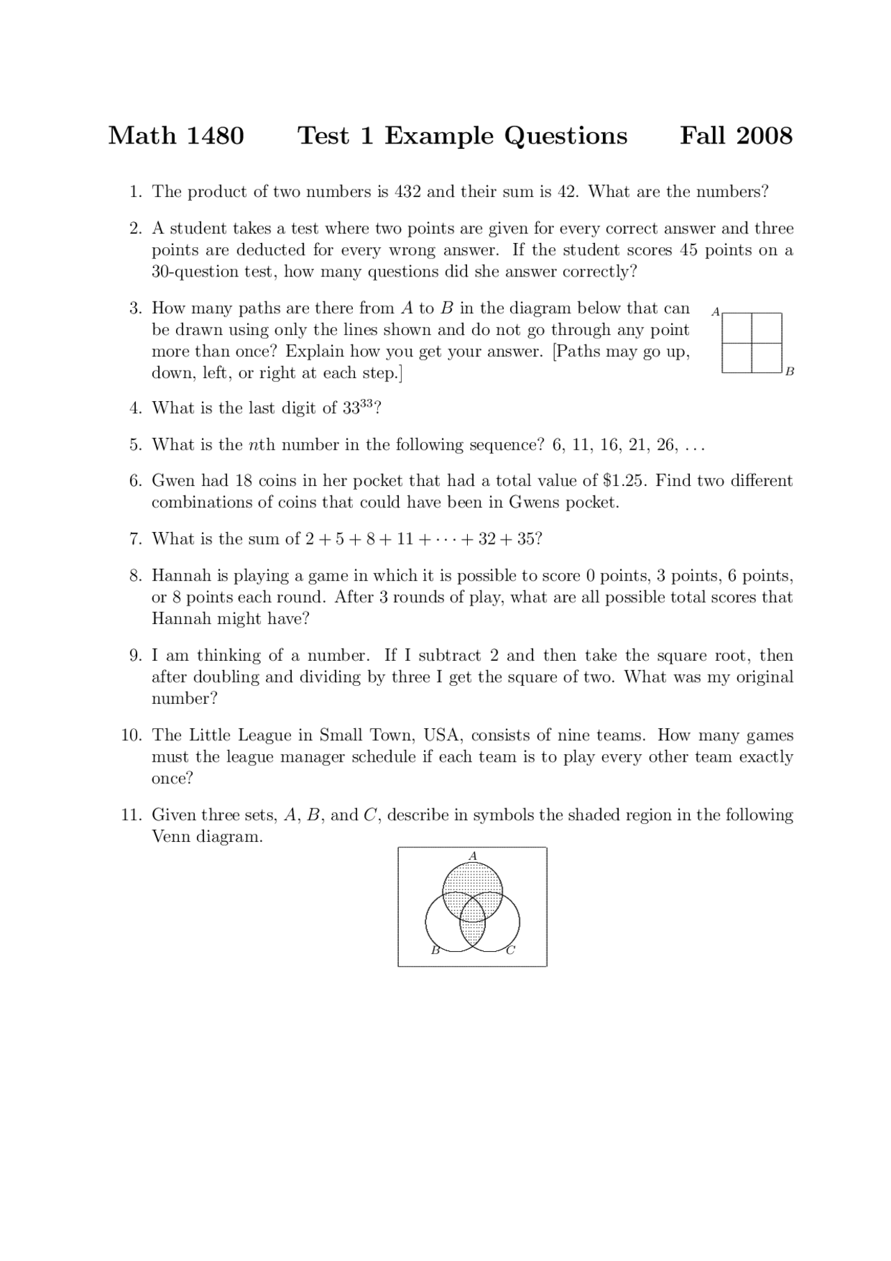 10 Example Questions on Mathematics /Elementary School Teachers | MATH ...
