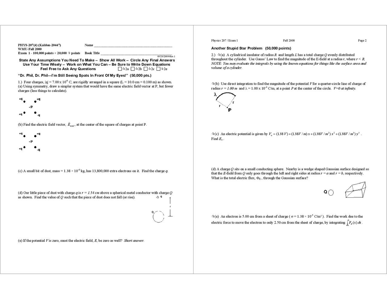 2 Questions On University Physics Ii Exam Phys 70 Docsity