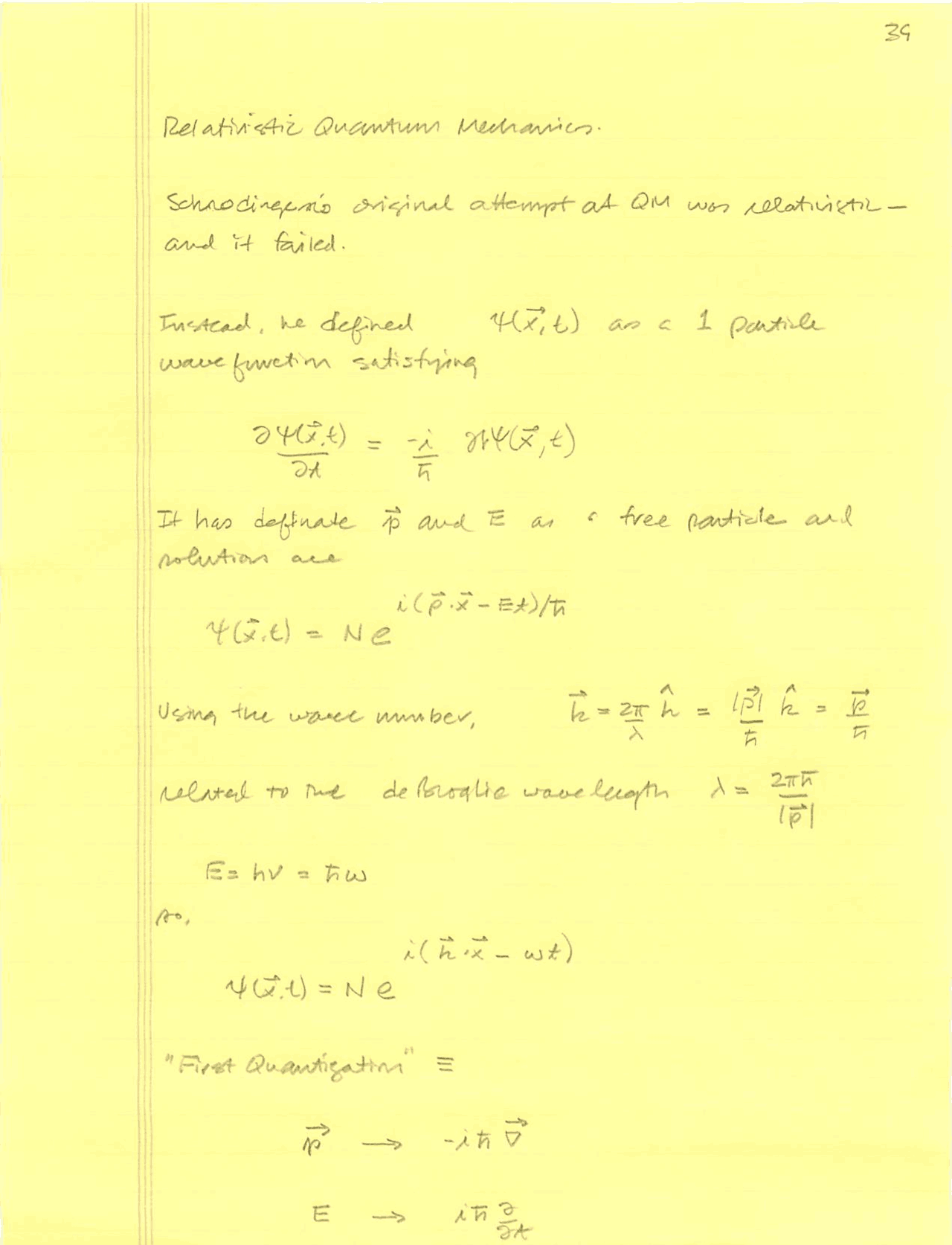 Handwritten Notes on Relativistic Quantum Mechanics | PHY 853 - Docsity