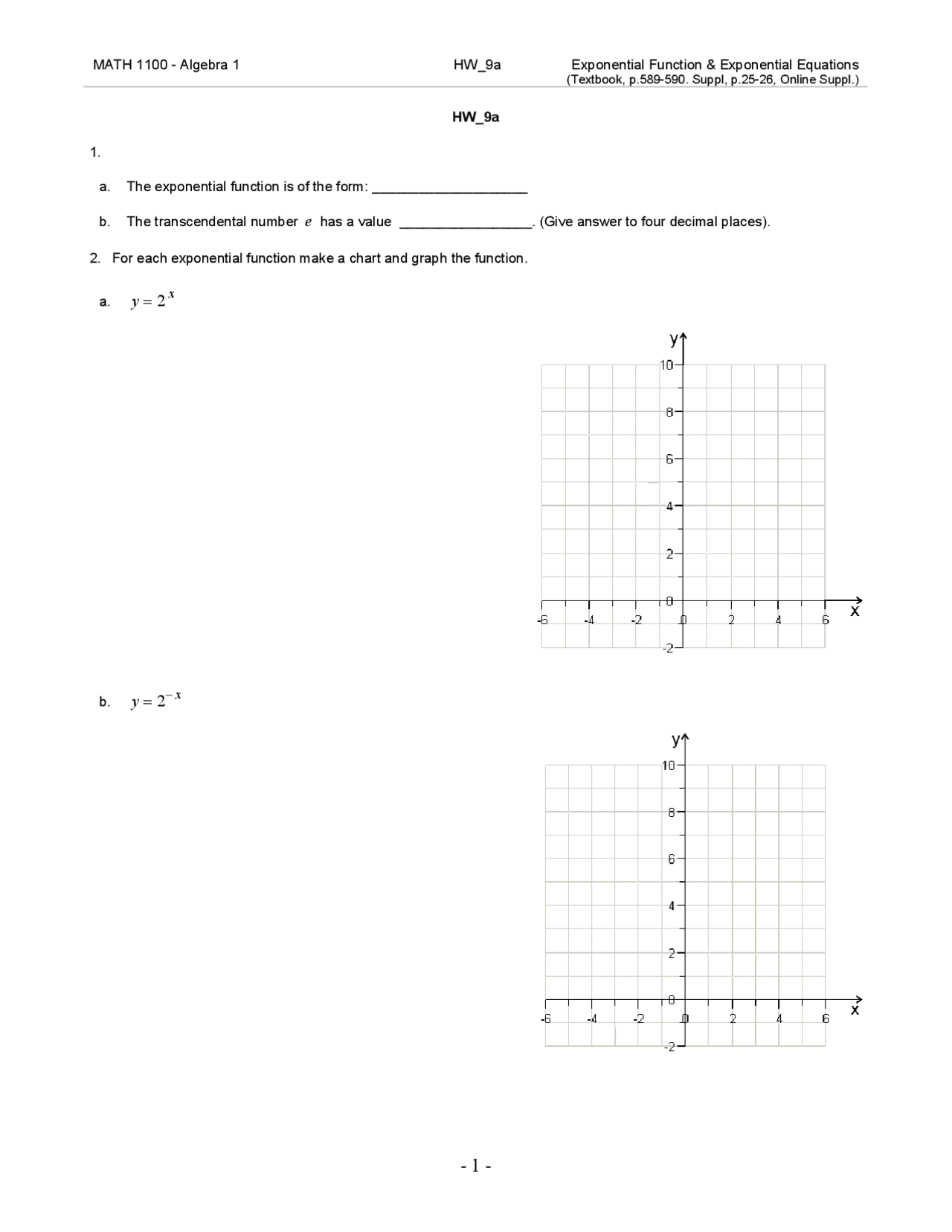 Exponential Function and Exponential Equations - Homework 9A | MATH ...