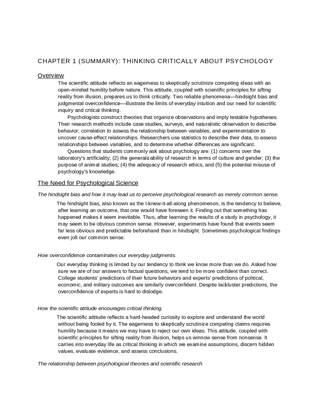 Notes on Thinking Critically about Psychology | PSY 101 - Docsity