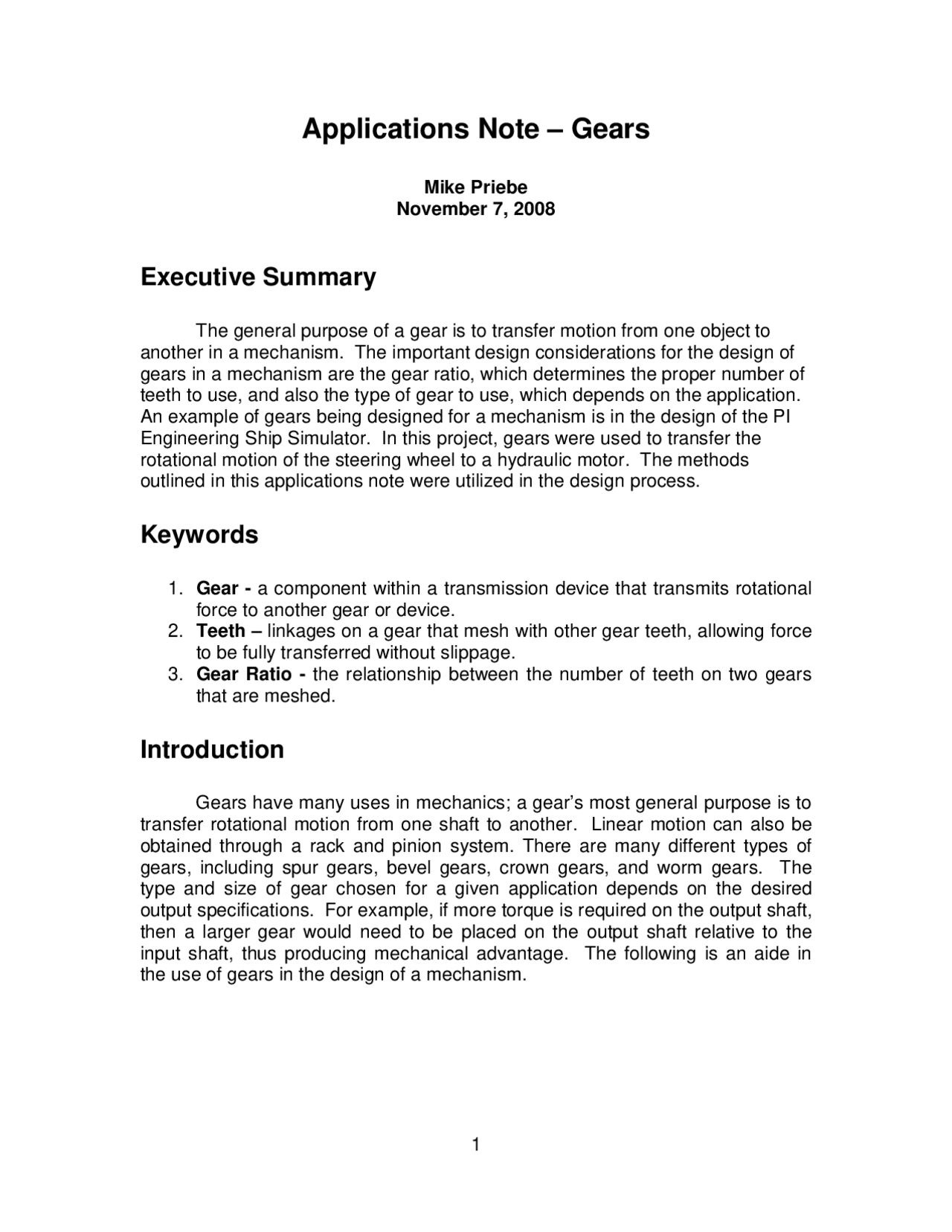Gate Note Design Application Note Format Application Note-Gears - Senior Design | ECE 480 - Docsity