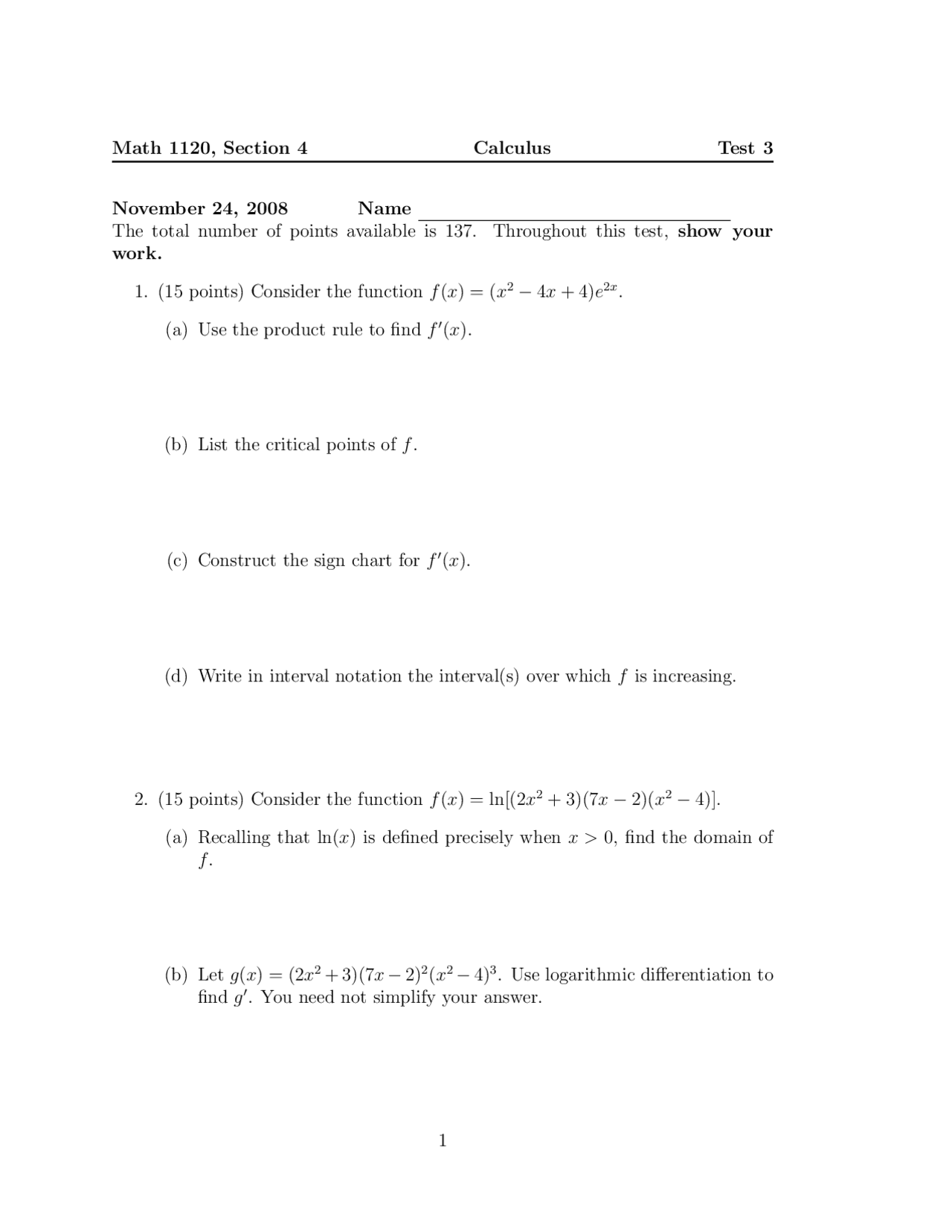 Exam 3 - Calculus - 9 Questions | MATH 1120 - Docsity