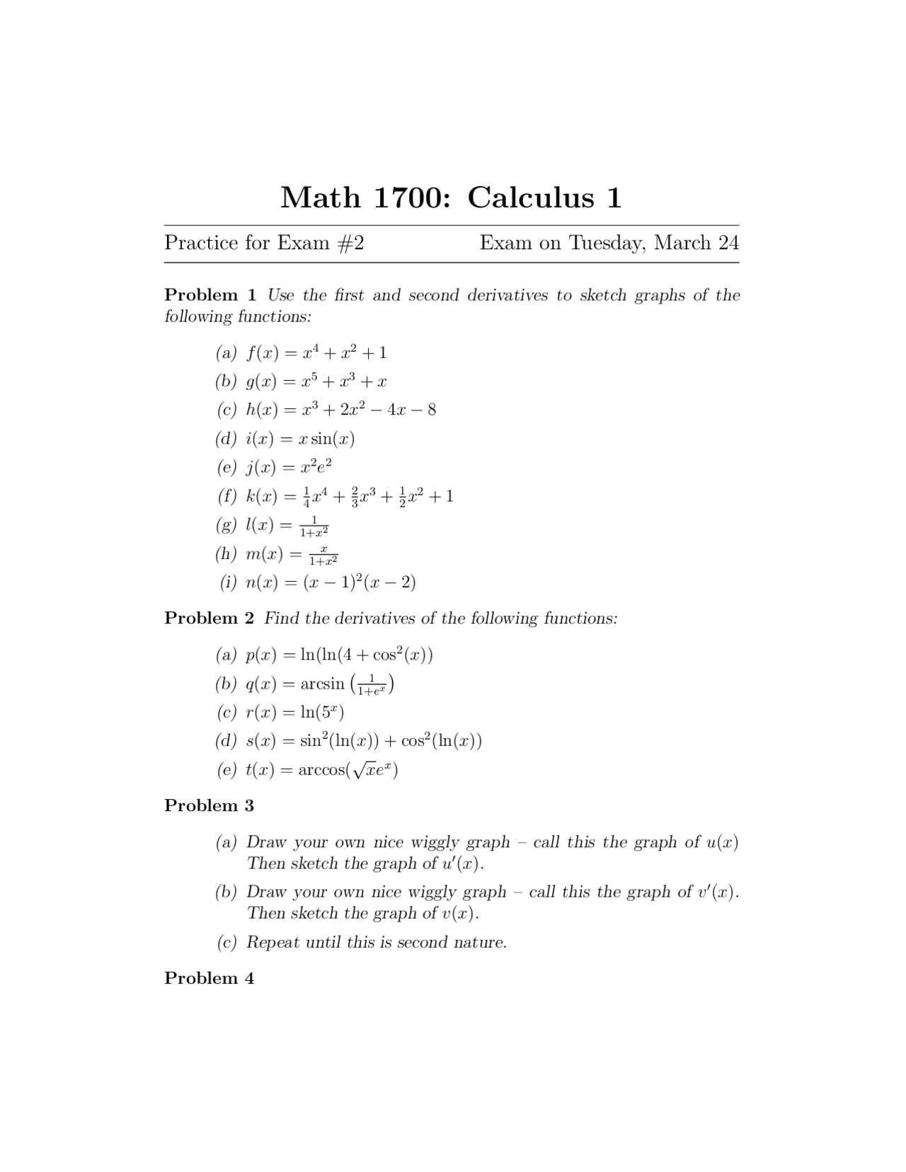 5 Problems on Calculus I, Science and Engineering | MATH 1700 - Docsity