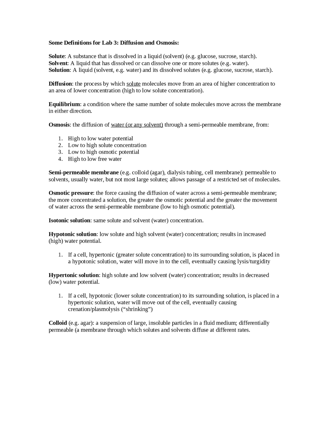Lab 3 Diffusion and Osmosis Cell and Molecular Biology BS 111L Docsity