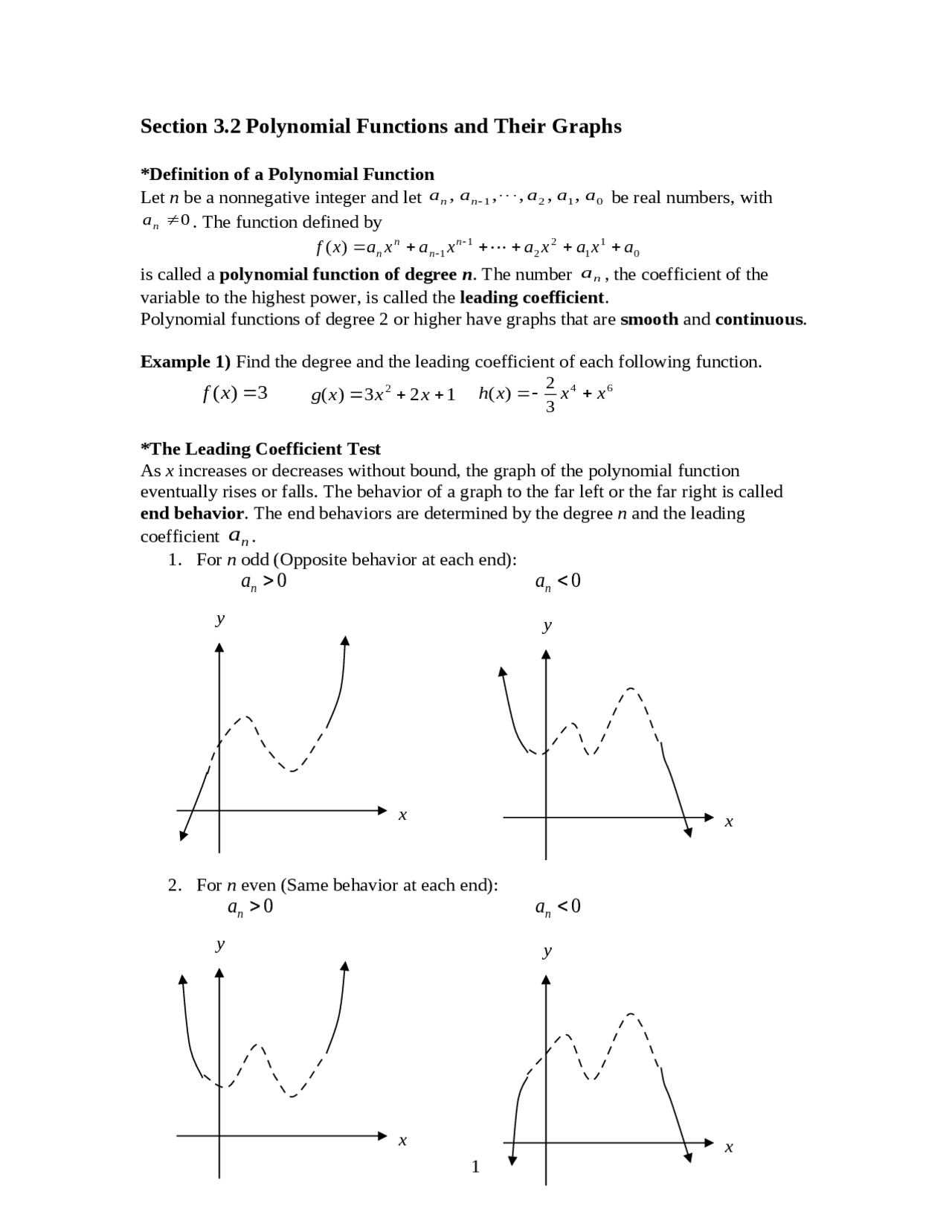Polynomial Functions and Their Graphs - Lecture Notes | MTH 103 - Docsity