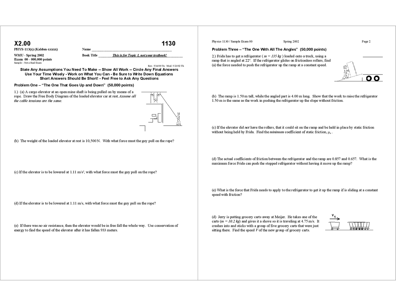 Practice Exam Questions - General Physics I | PHYS 1130 - Docsity