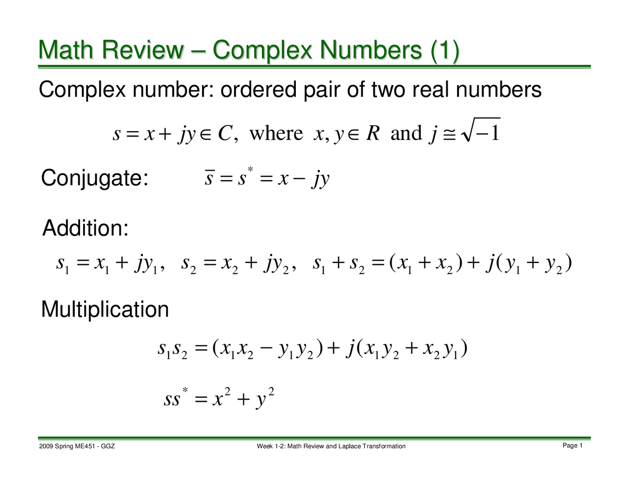Complex Numbers - Control Systems - Lecture Slides | ME 451 | Study ...