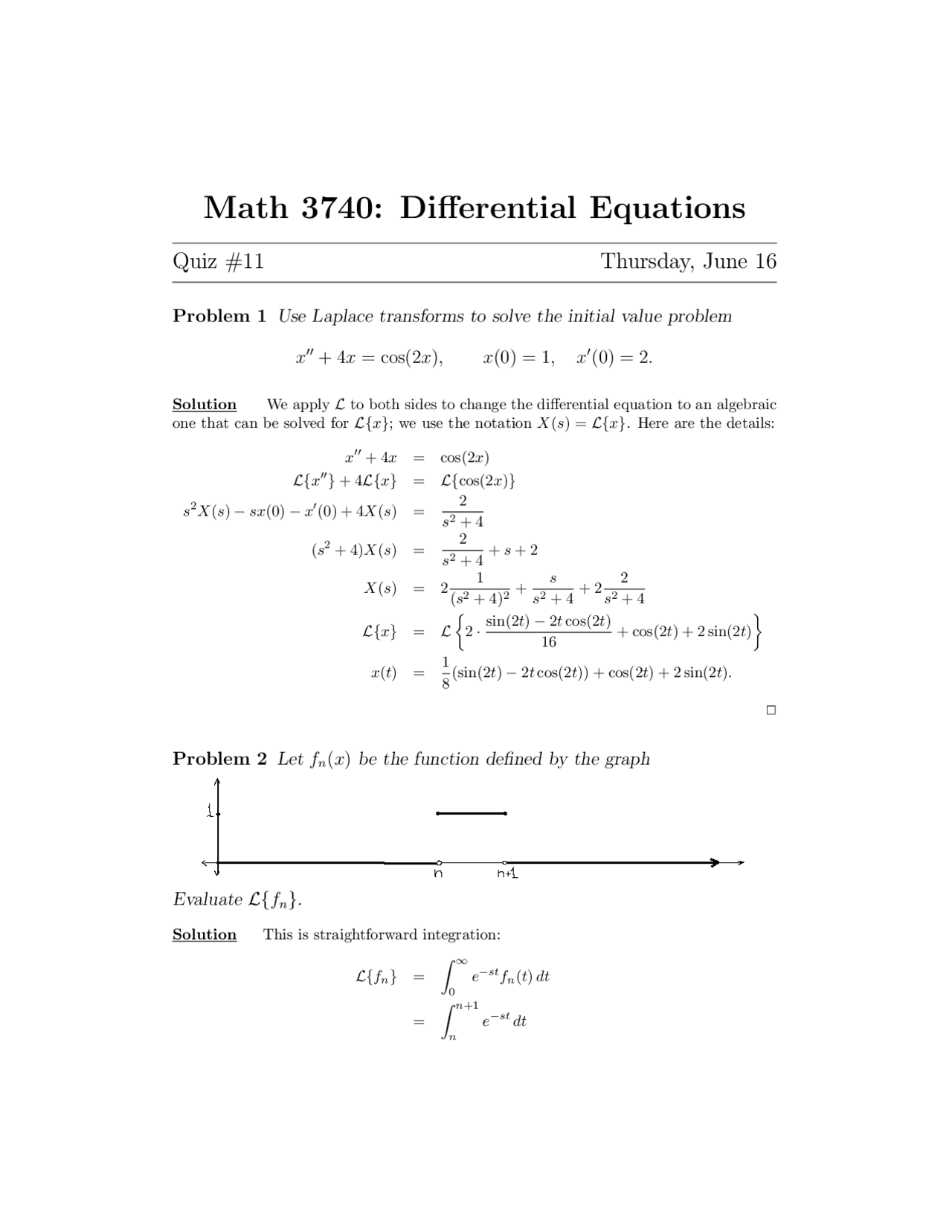 Differential Equations Problems with Solutions | MATH 3740 - Docsity