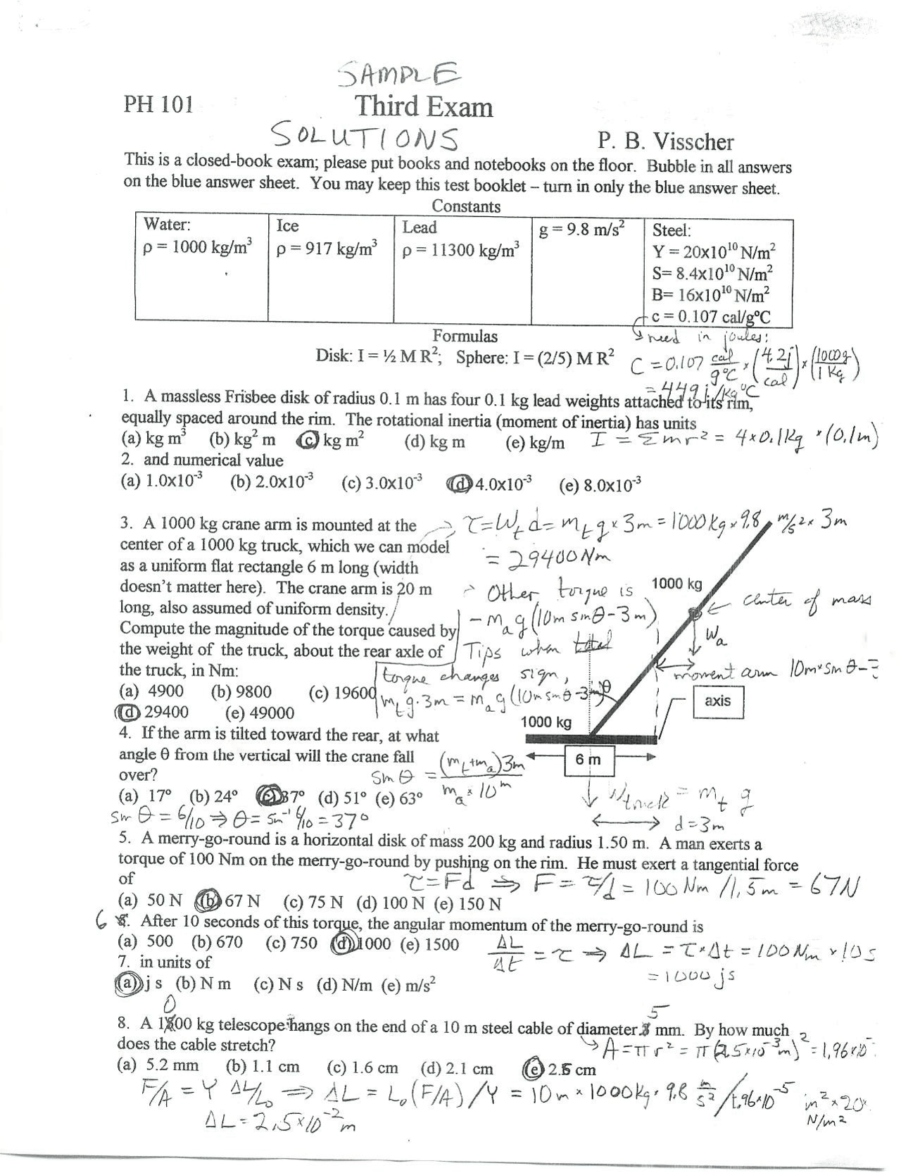 Exam 3 with Solution for General Physics I | PH 101 - Docsity