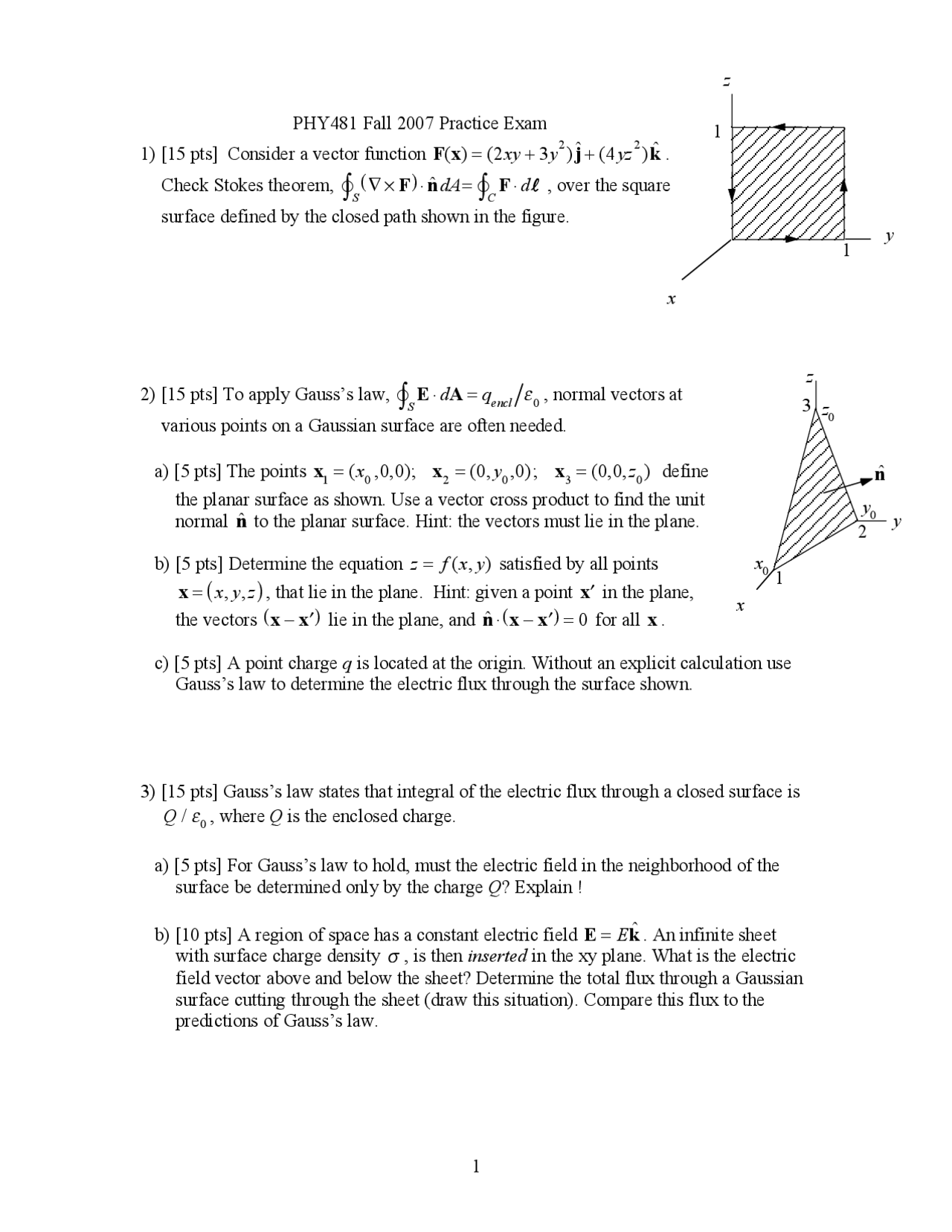 Practice Exam - Electricity and Magnetism I | PHY 481 - Docsity