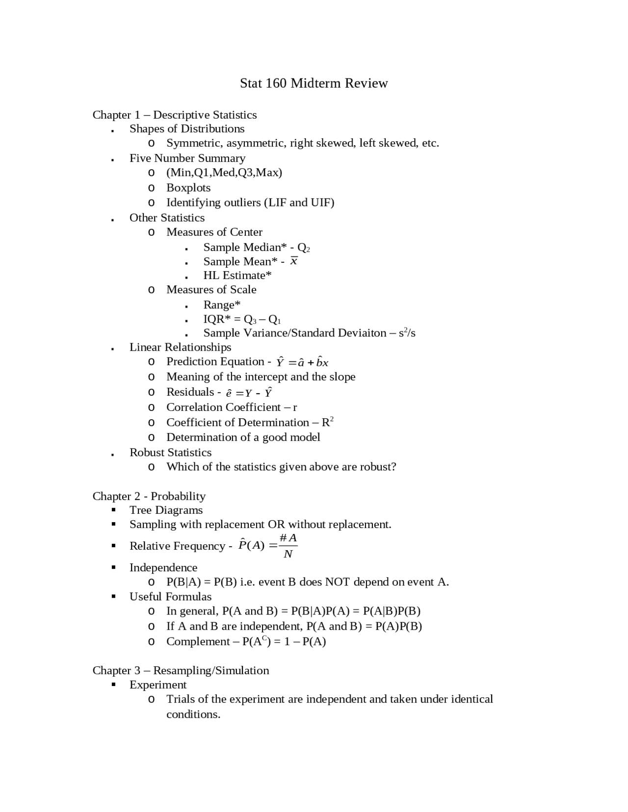 Midterm Exam Review Guide - Statistics and Data Analysis | STAT 1600 ...