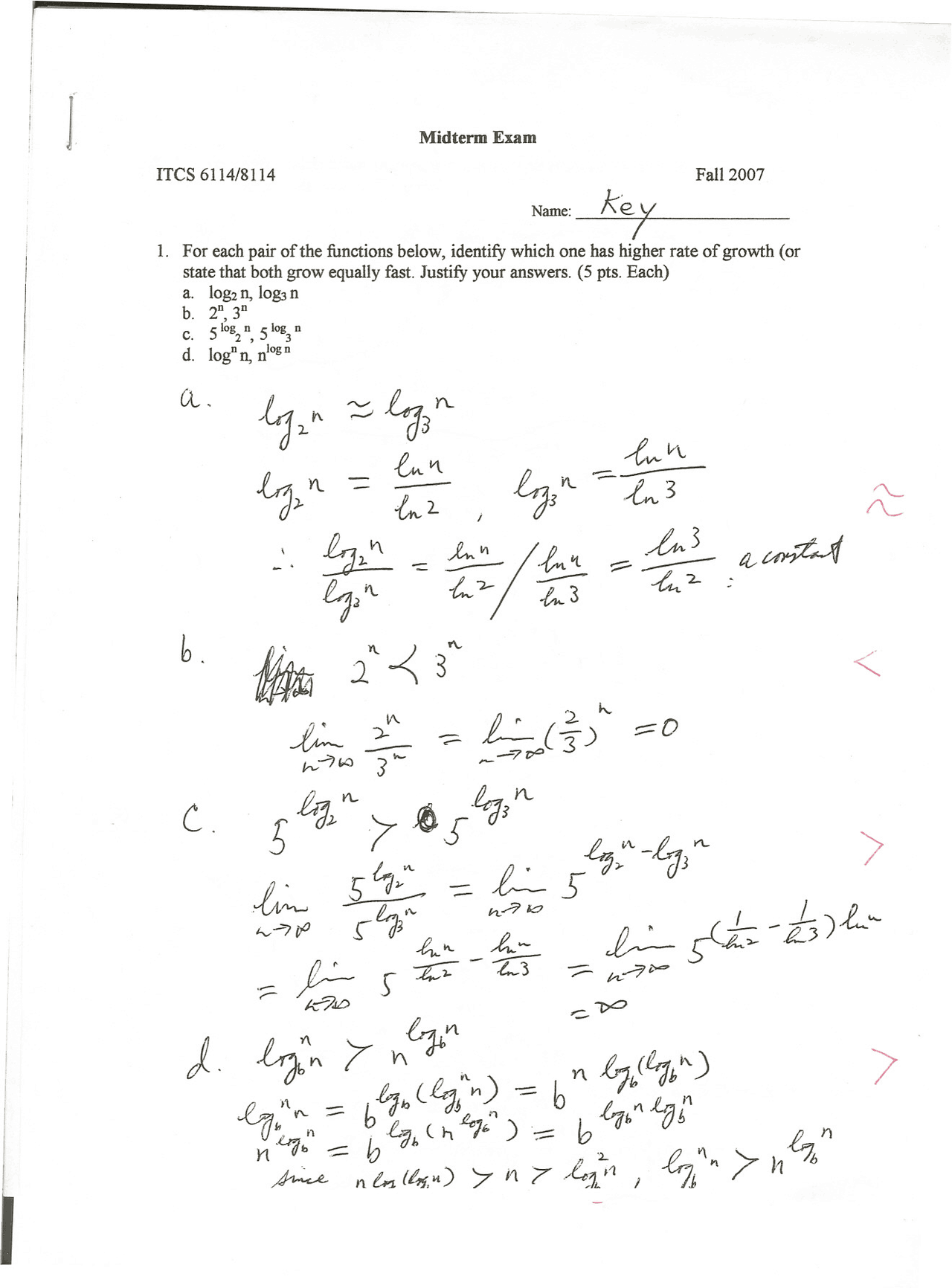 Solution Key for Midterm Exam - Algorithm and Data Structures | ITCS ...