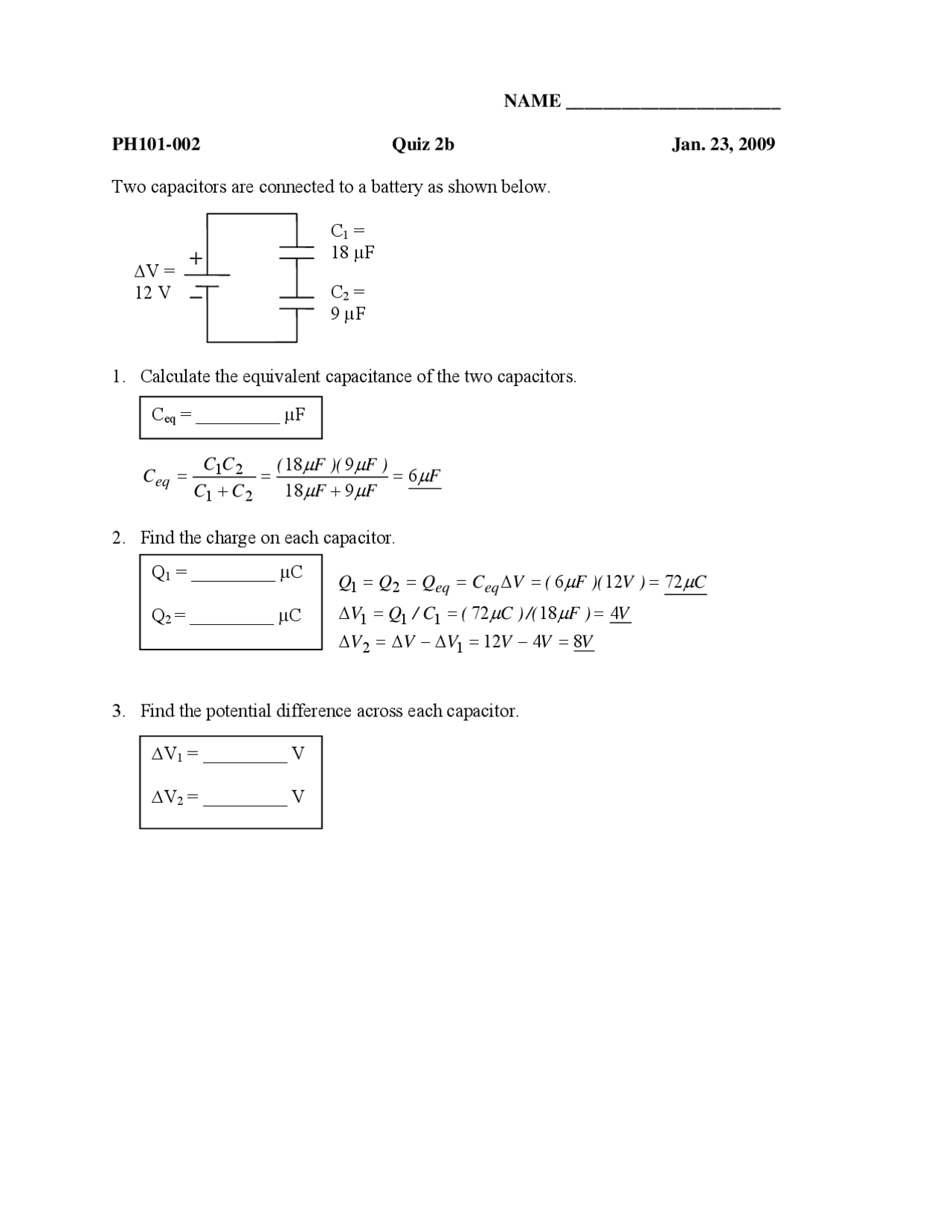 Capacitors Quiz 2 General Physics I PH 101 Docsity