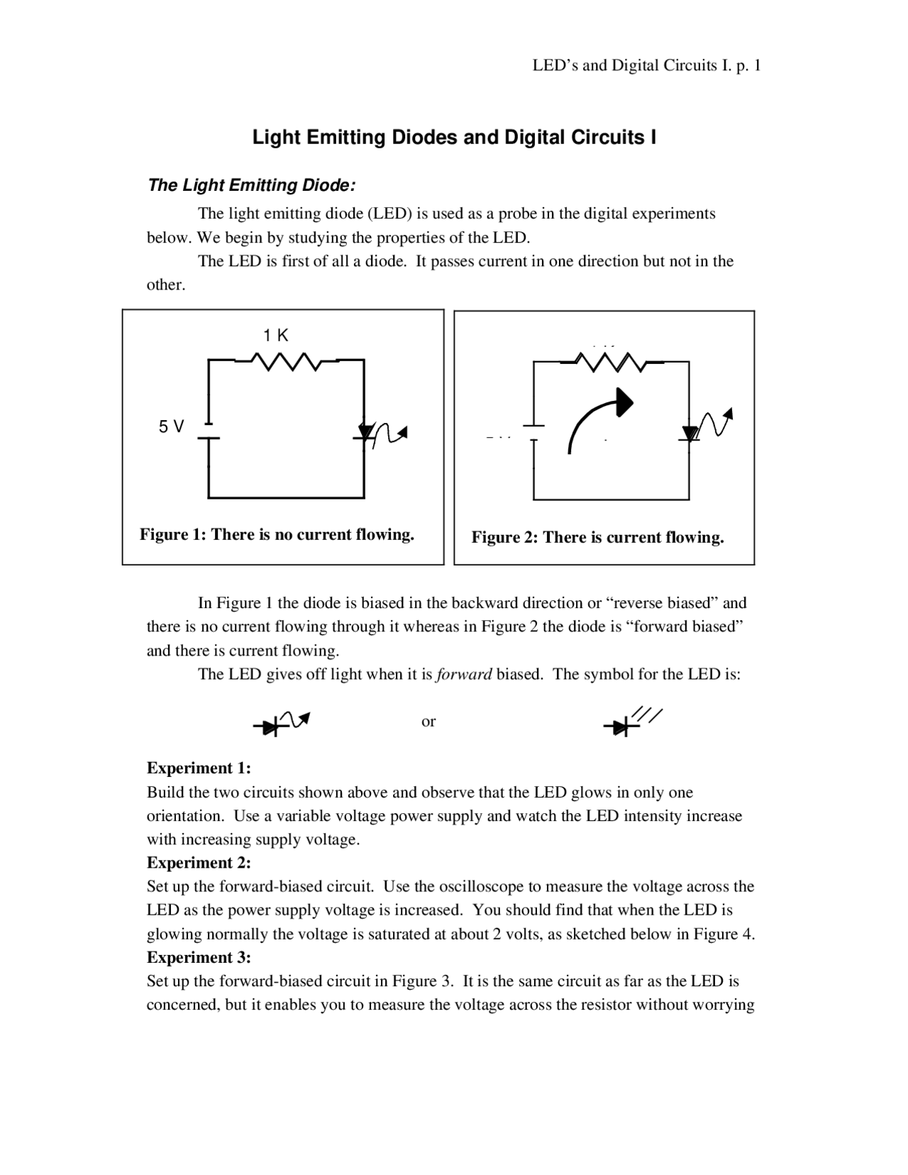 Light Emitting Diodes and Digital Circuits I - Experiment Notes | PHY ...