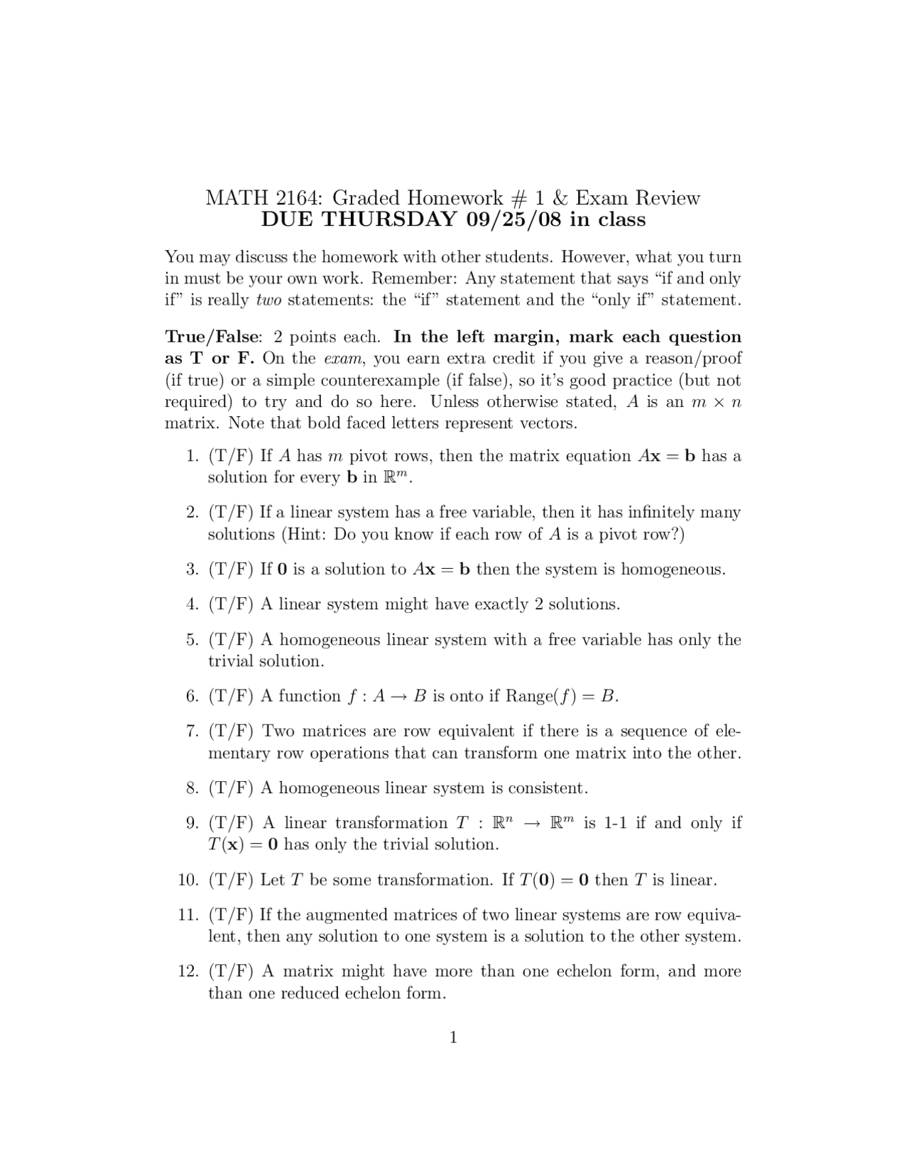 35 Questions on Matrices and Linear Algebra - Homework 1 | MATH 2164 ...
