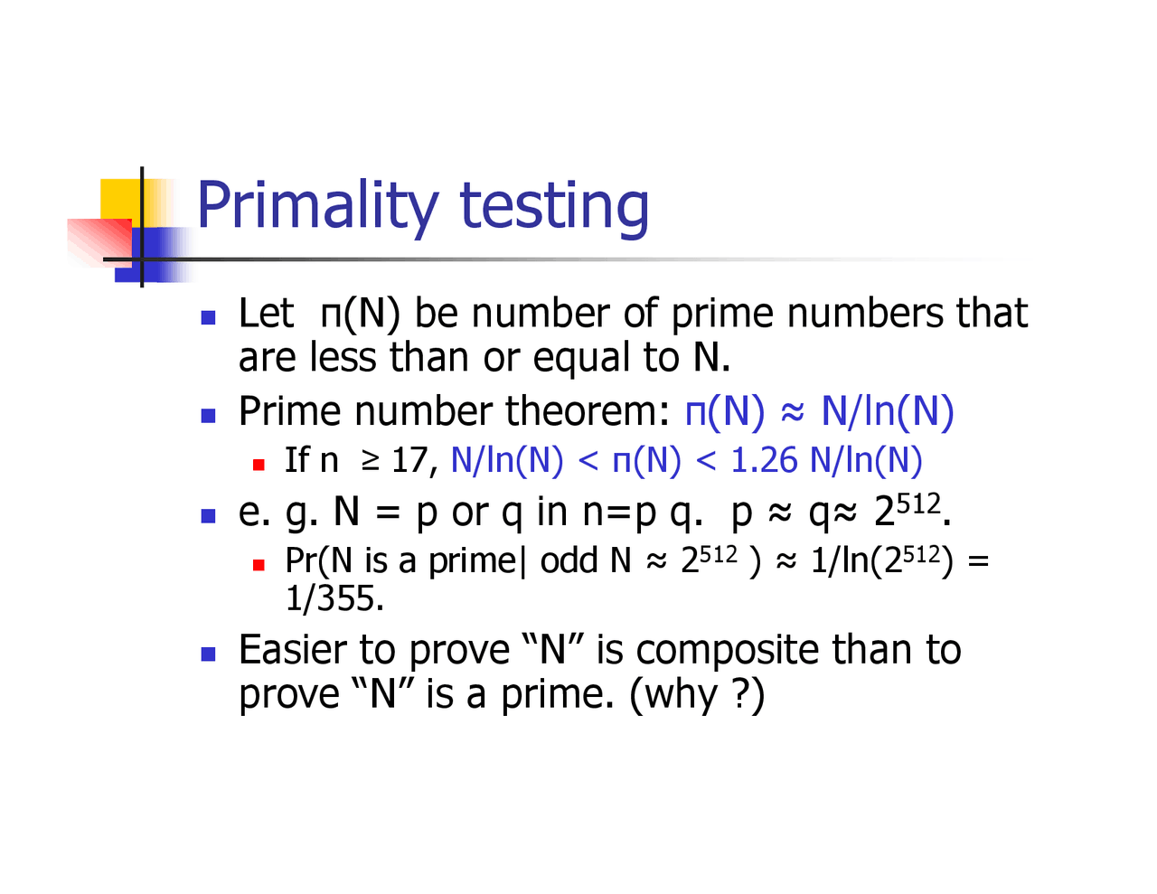Lecture Slides on Primality Testing - Cryptography and Data Security ...