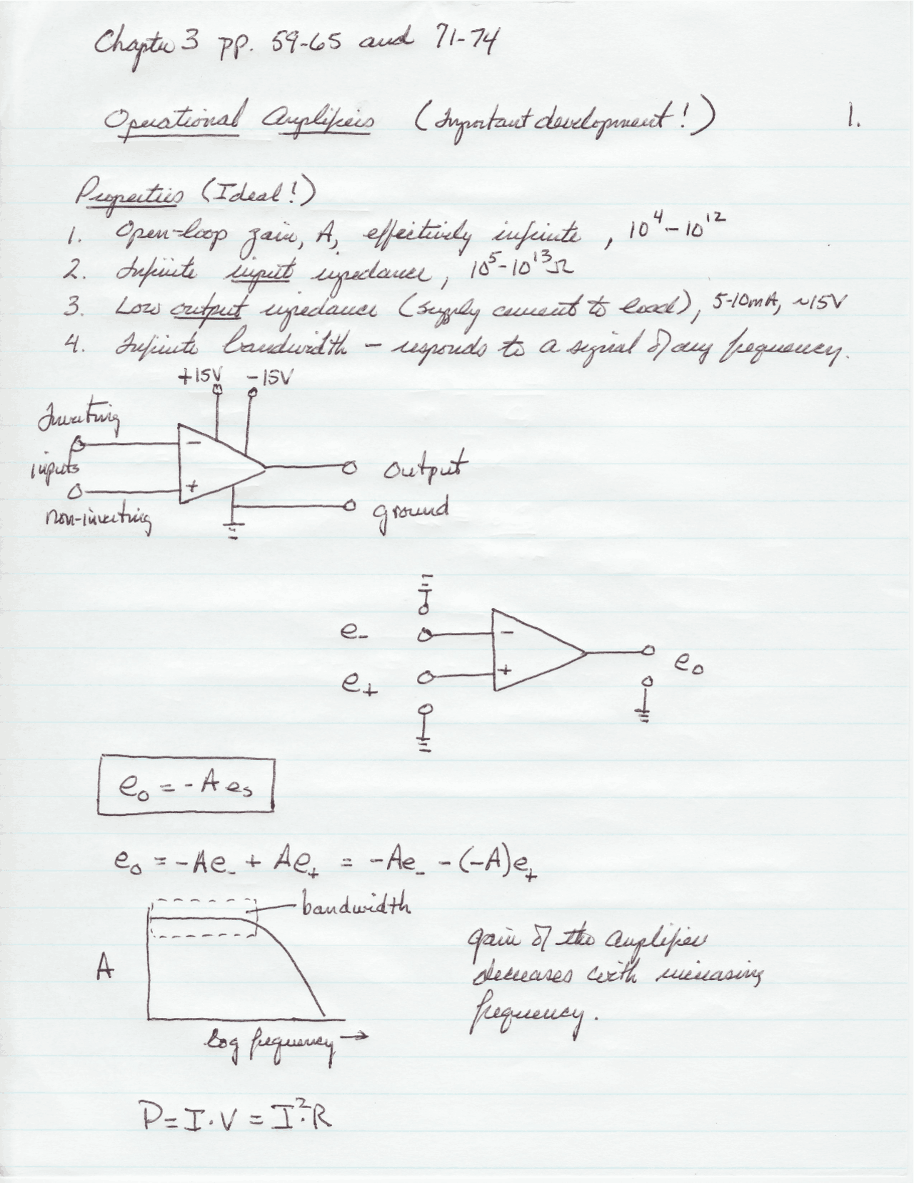 Op Amp Hand Notes.pdf Operational Amplifiers - Handwritten Notes | CEM 434 - Docsity