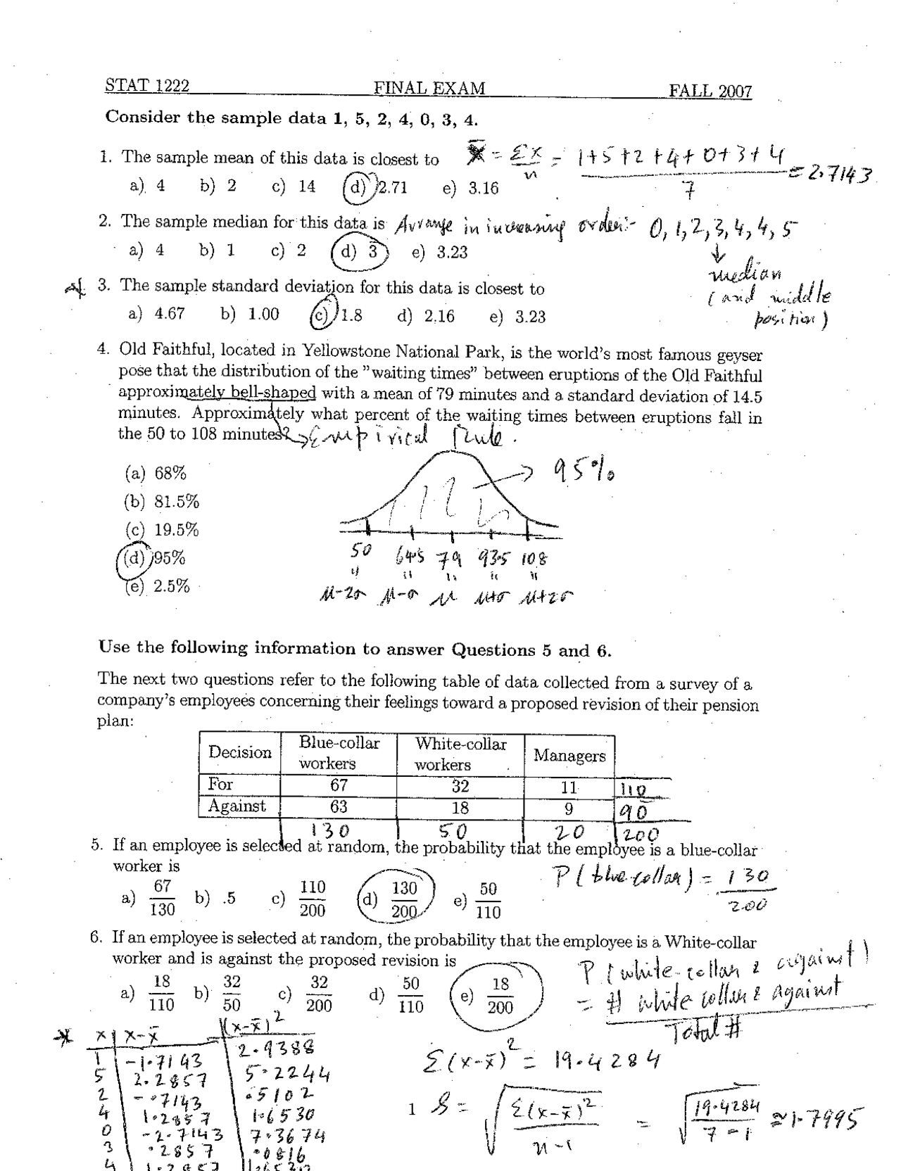 Final Past Exam Solved - Introduction to Statistics | STAT 1222 | Exams ...
