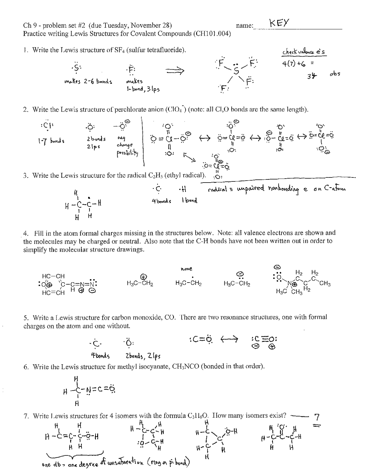 Practice writing Lewis Structures for Covalent Compounds | CH 101 - Docsity