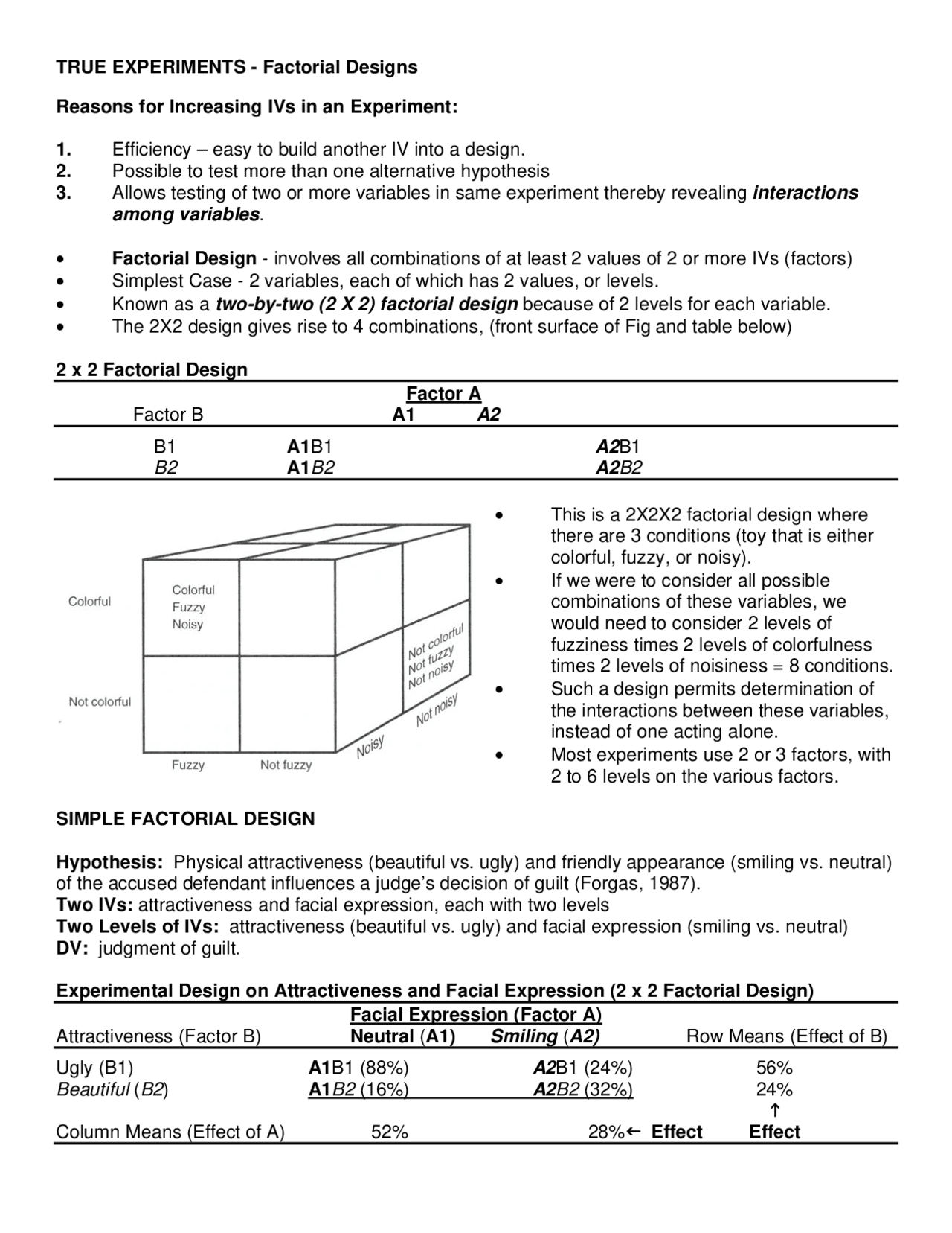 Factorial Designs - True Experiments | PSYC 3000 - Docsity