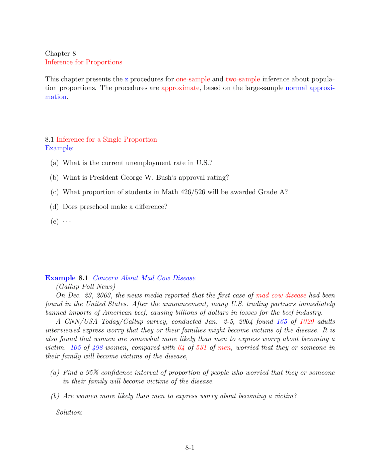 Inference for Proportions - Examples with Solutions | MATH 426 - Docsity