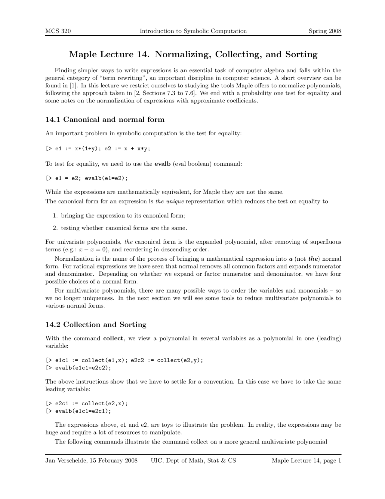 Normalizing, collecting, and Sorting - Introduction to Symbolic ...