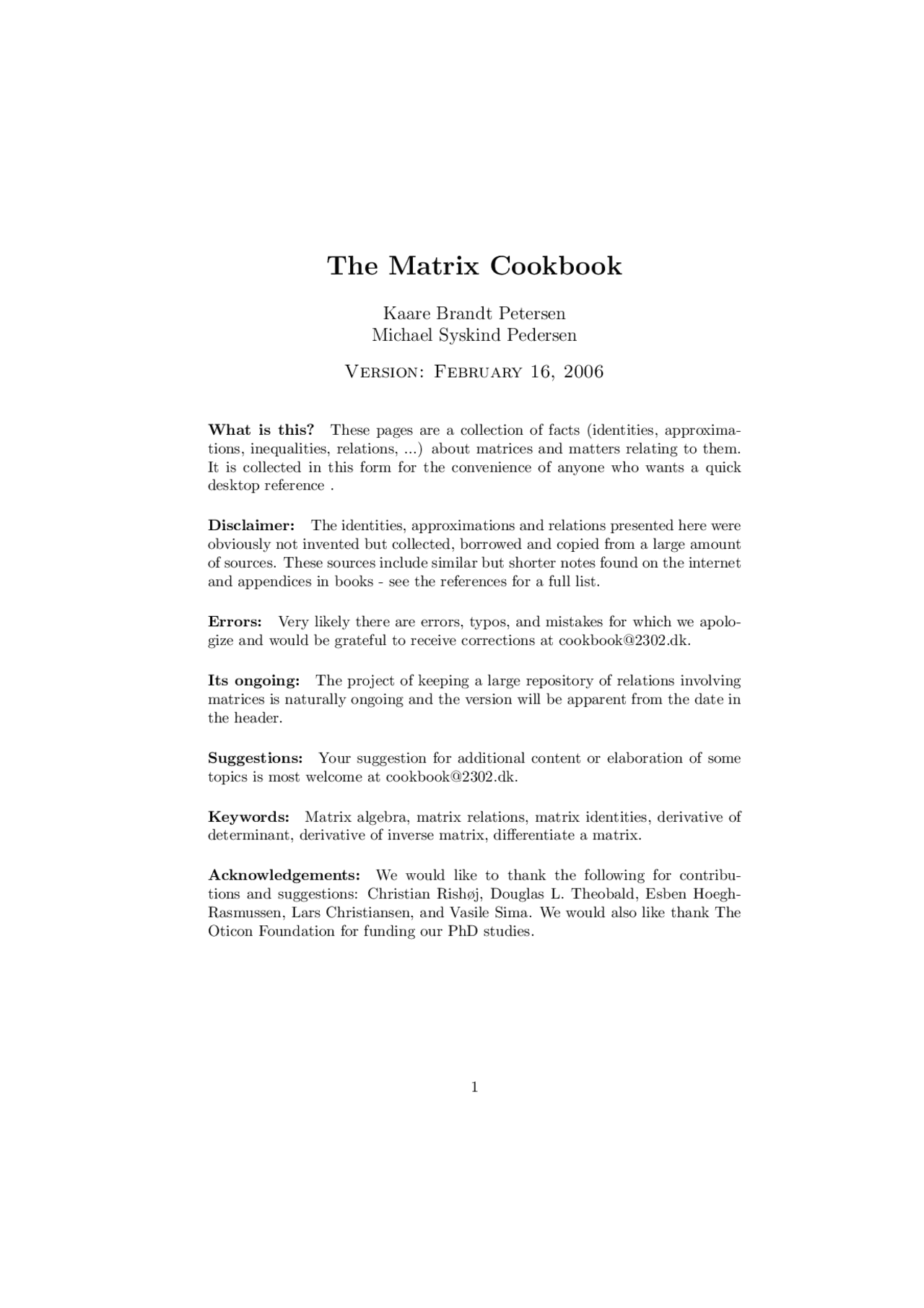 The Matrix Cookbook - Lecture Notes | CSE 847 - Docsity