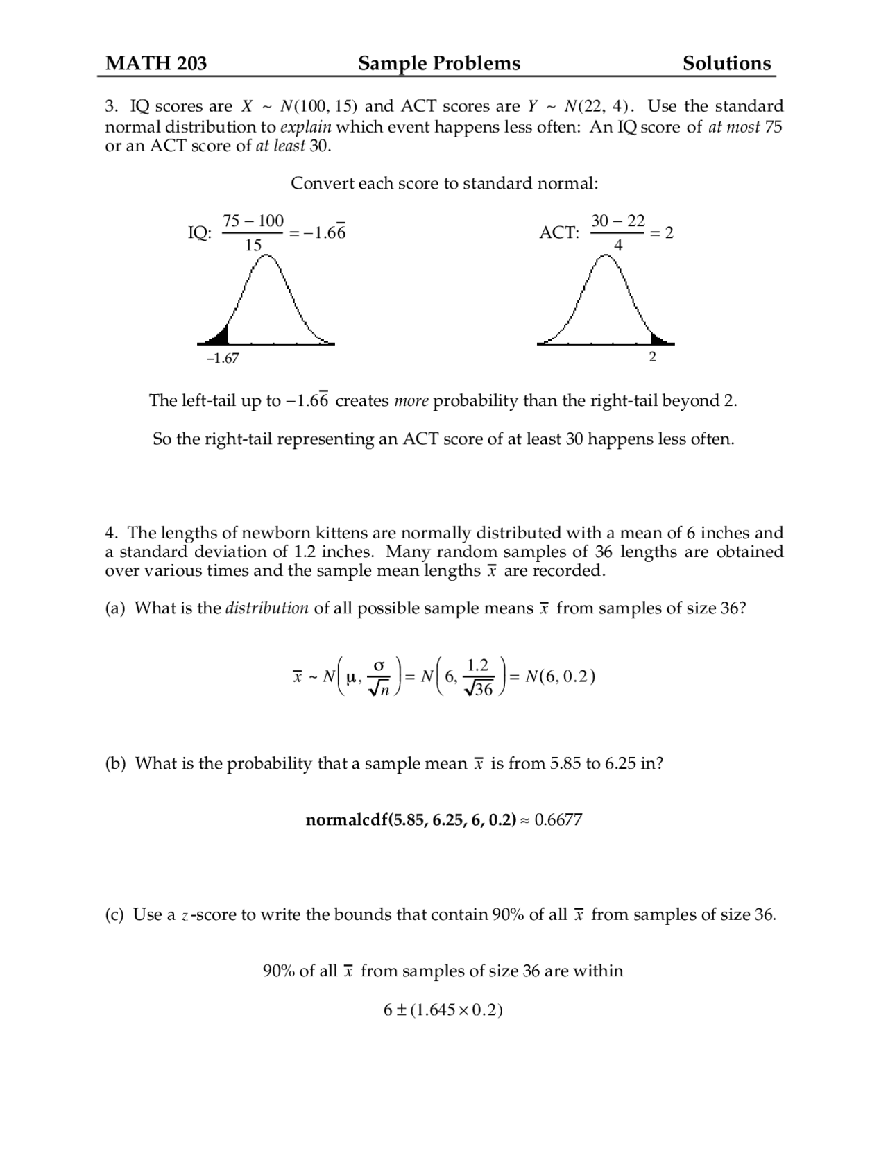 3 Sample Problems on Statistics with Solution | MATH 203 - Docsity