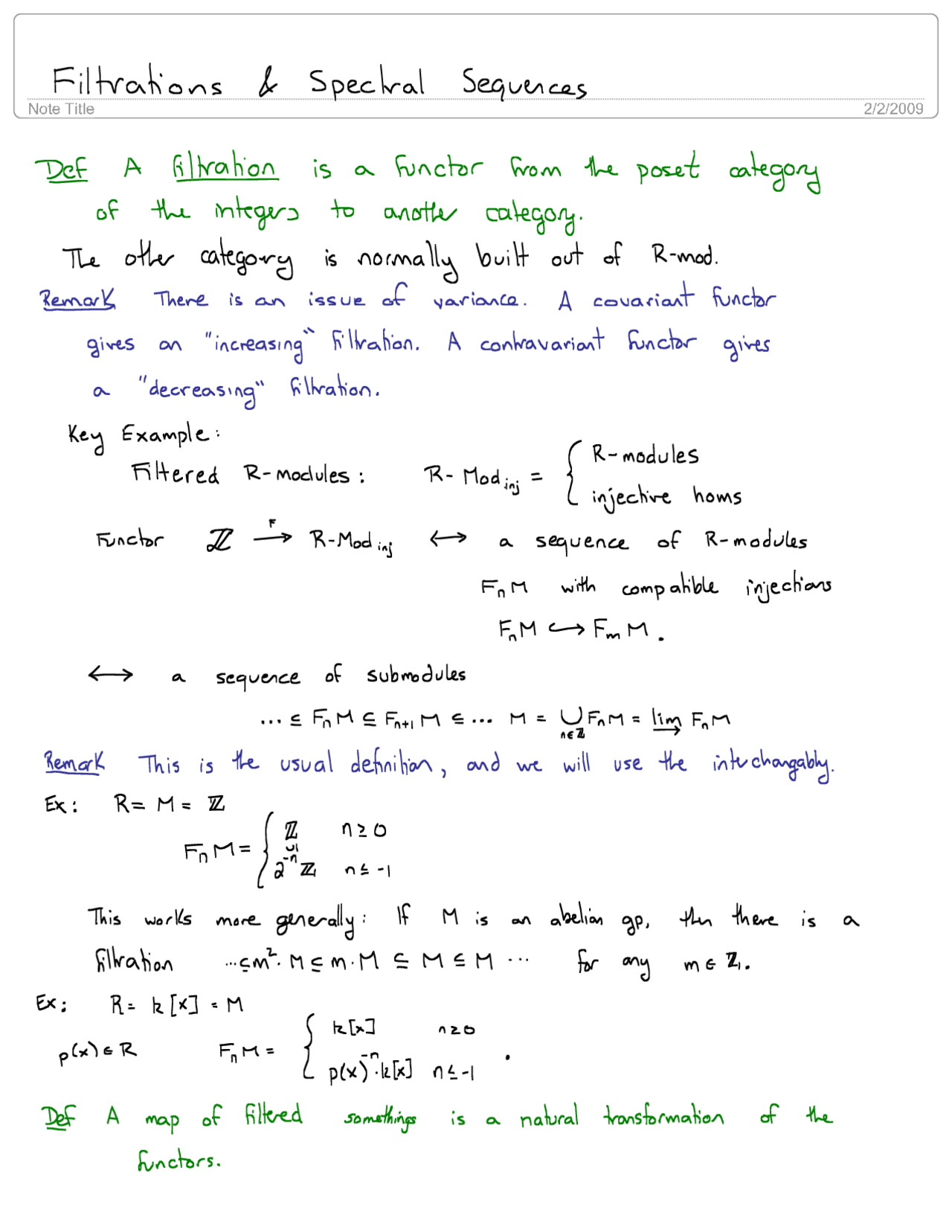 Filtration and Spectral Sequence Topics in Algebraic Topology MATH