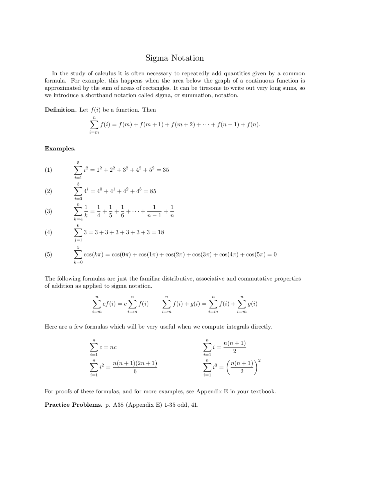 Sigma Notation - Lecture Notes - Calculus II | MATH 252 - Docsity