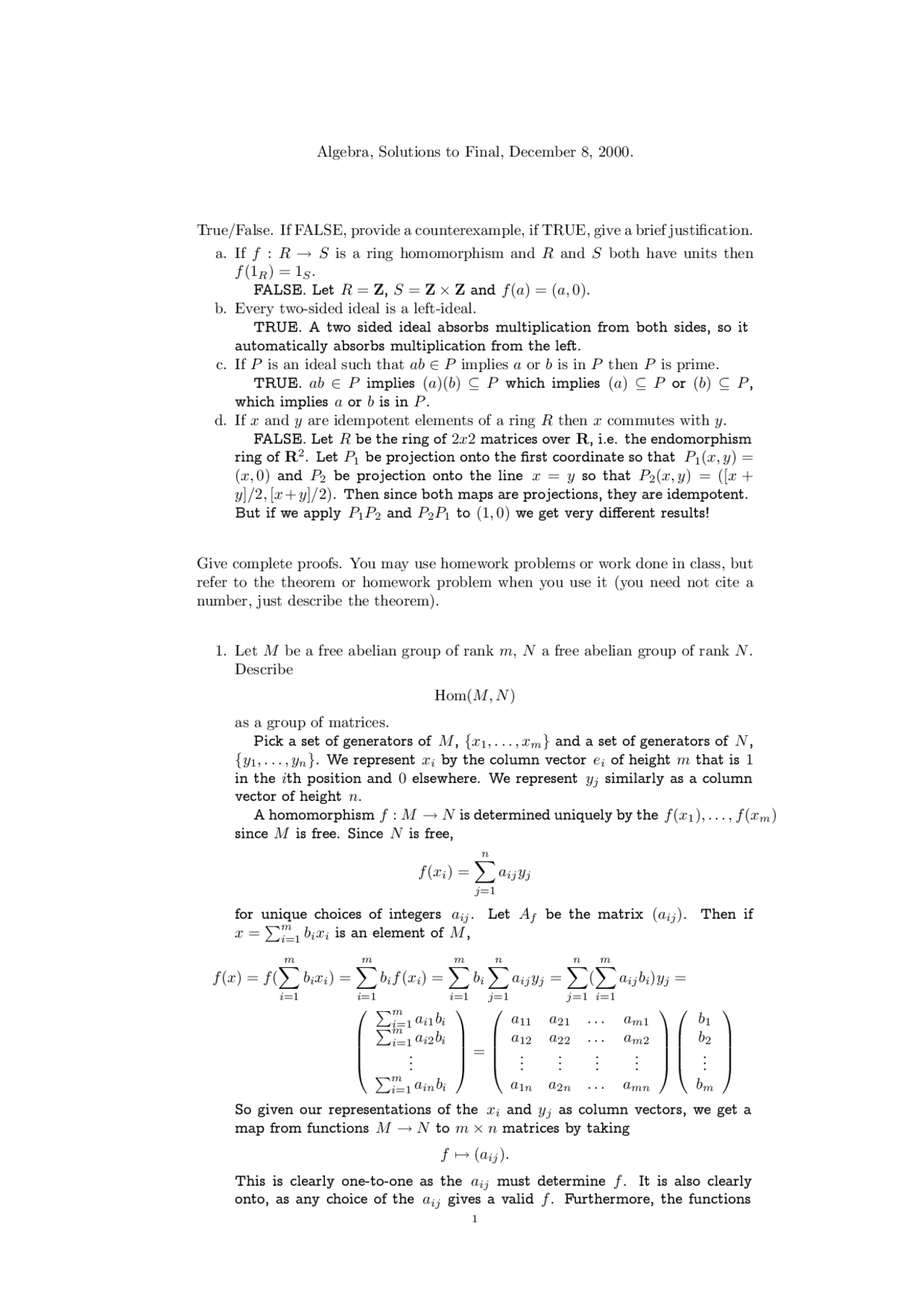 Abstract Algebra - Final Exam Questions with Solutions | MATH 647 - Docsity