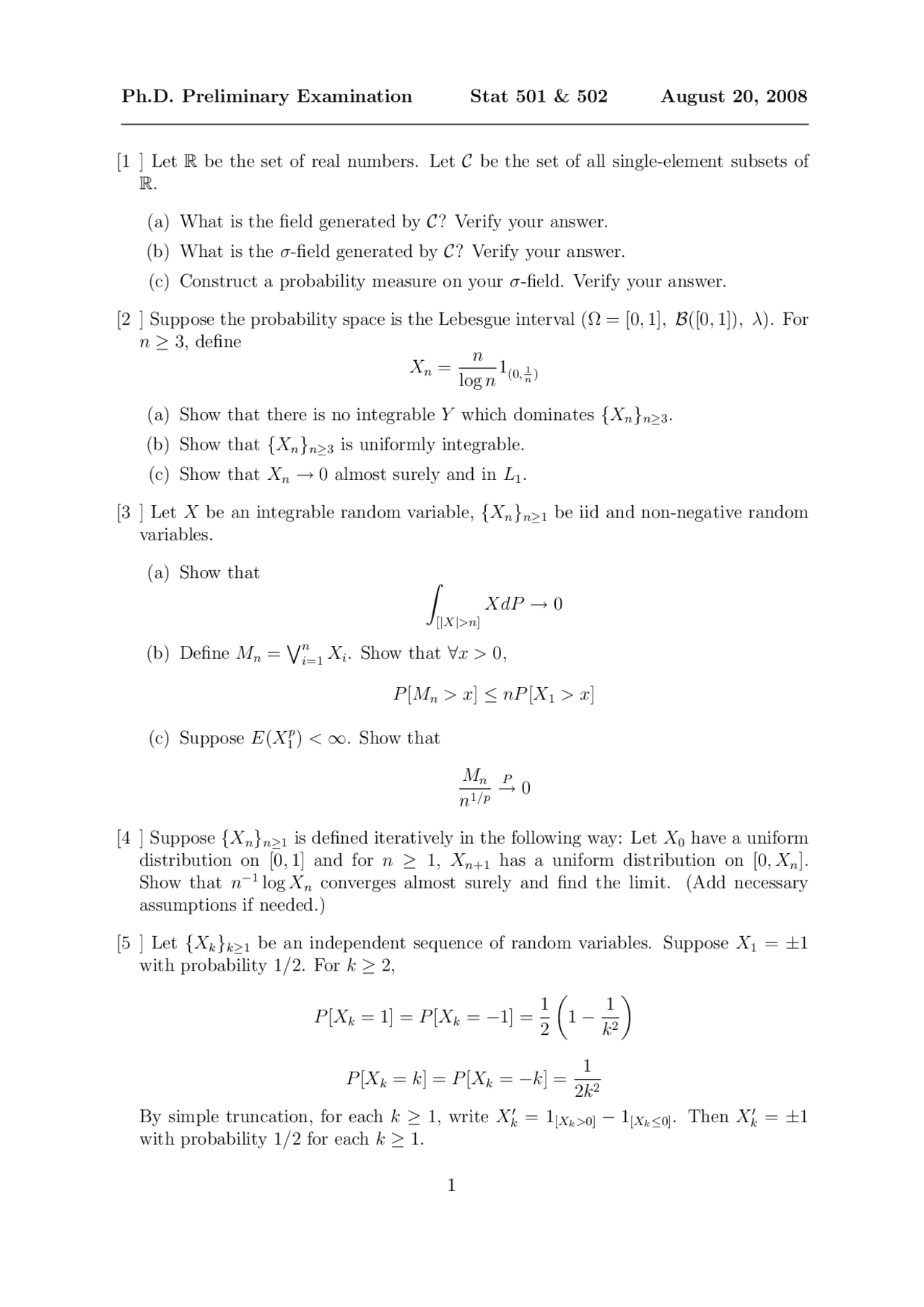 6 Problems on Probability Theory l - Examination | STAT 501 | Exams ...