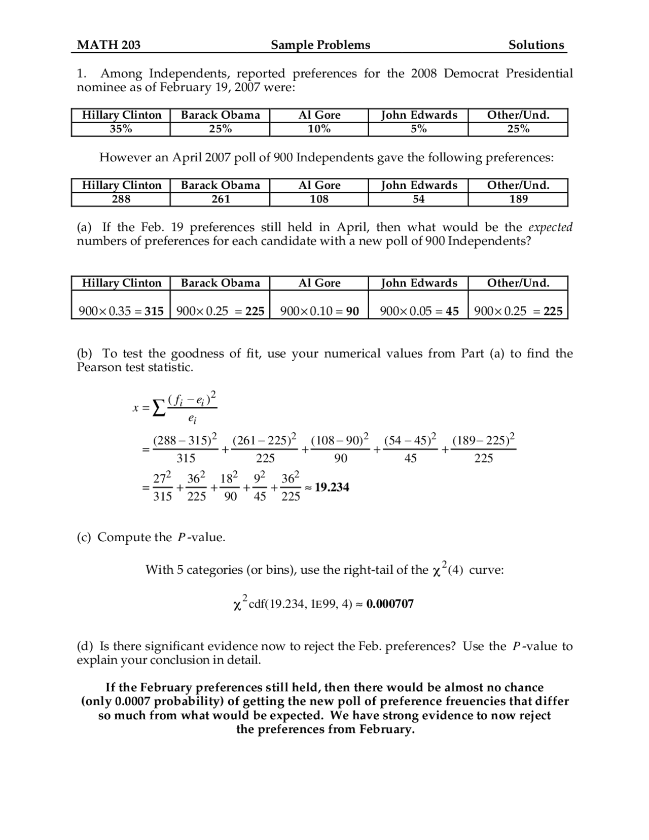 Sample Problems with Solutions - Statistics | MATH 203 - Docsity