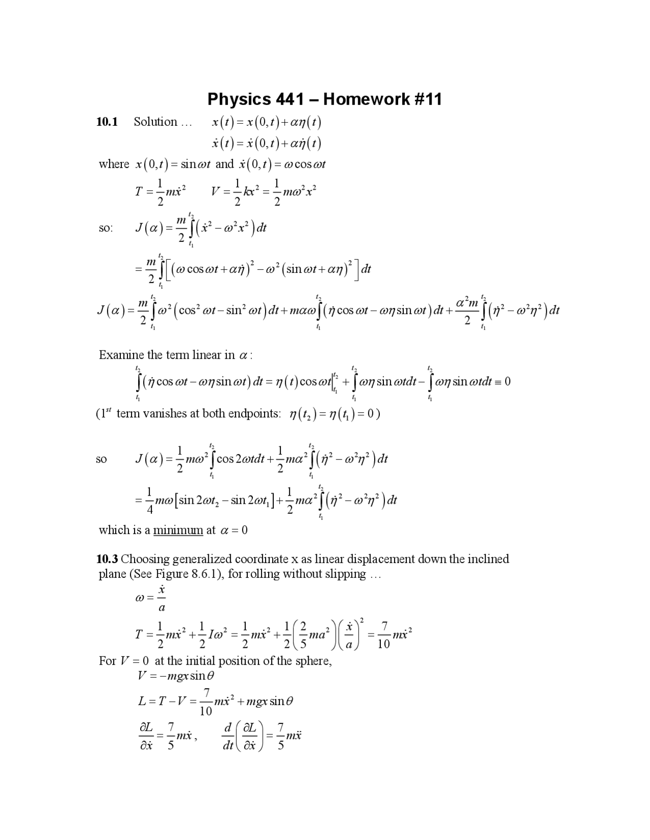 Homework 11 with Solution - Theoretical Mechanics | PHYS 441 - Docsity