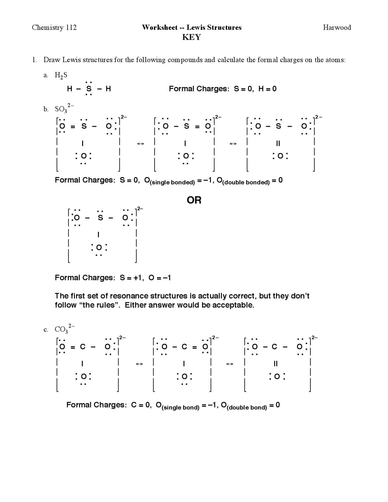 Worksheet - Lewis Structures - General College Chemistry I  CHEM For Drawing Lewis Structures Worksheet