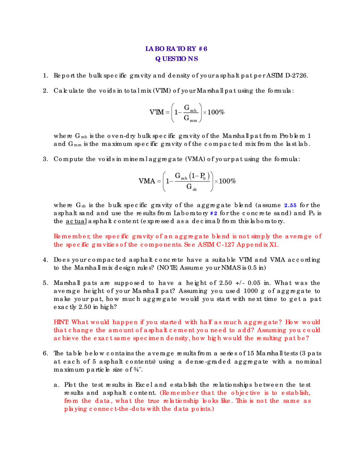 Lab 6 Questions - Civil Engineering Materials | CIVL 3137 - Docsity