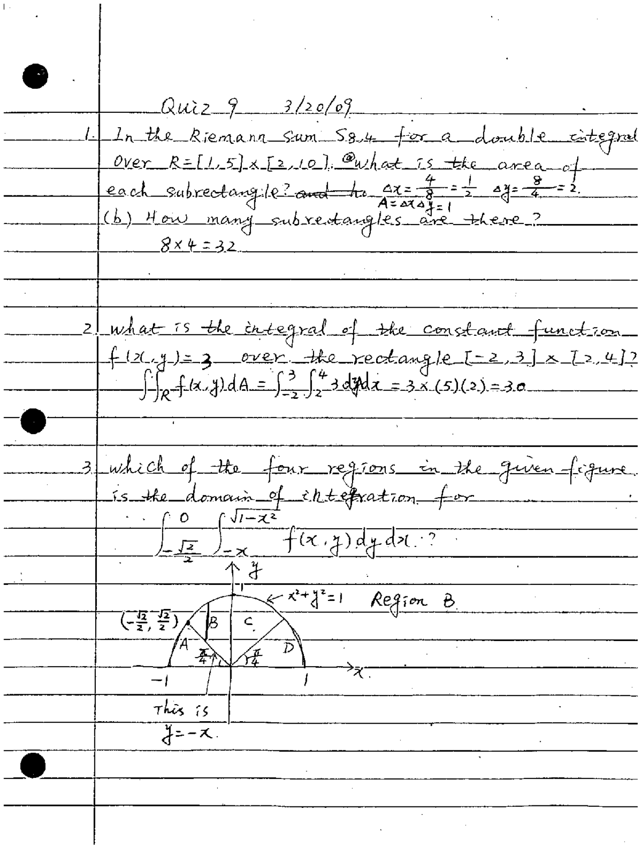 Quiz 9 with Answers | Calculus III | MATH 210 - Docsity