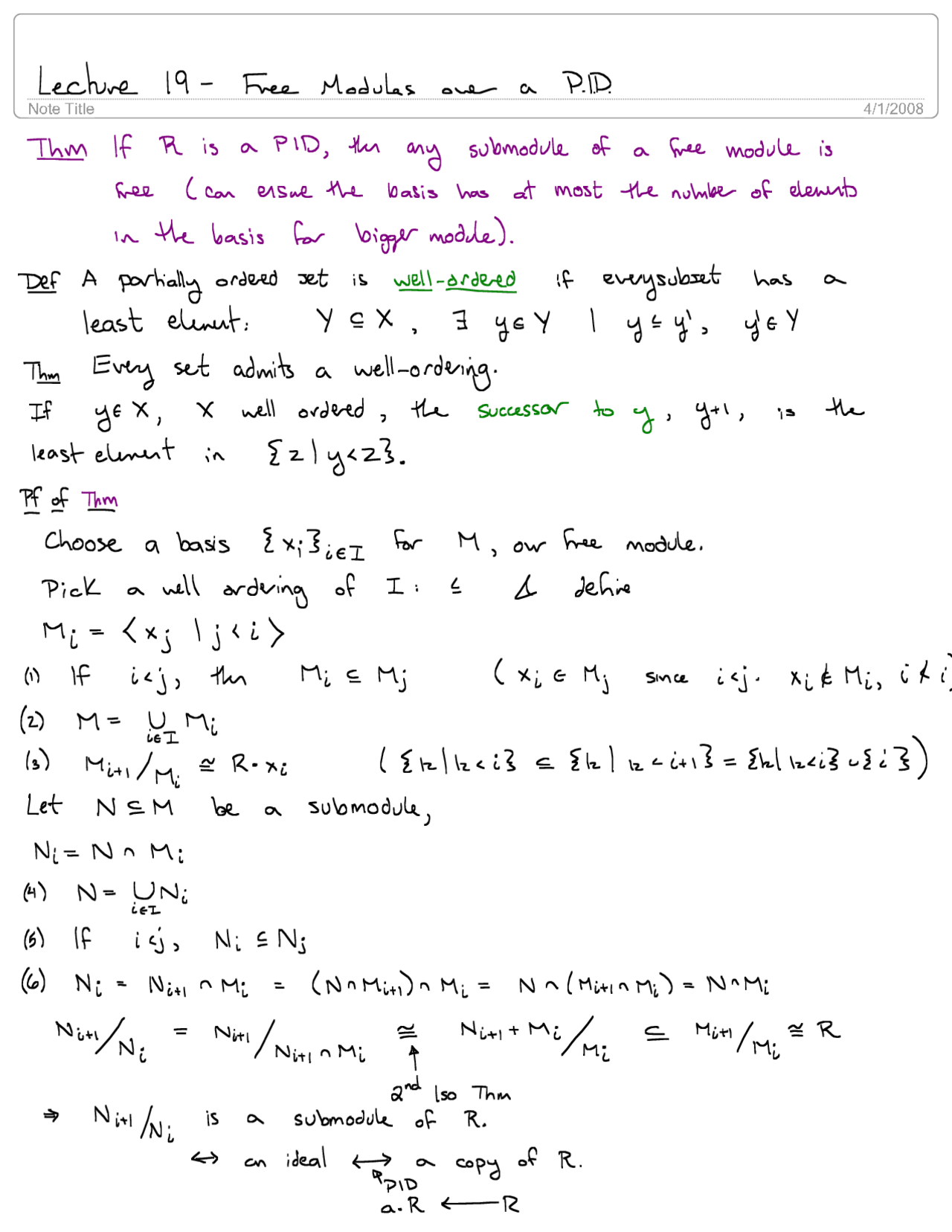 Free Modulus Equations - Handwritten Notes | MATH 5652 - Docsity