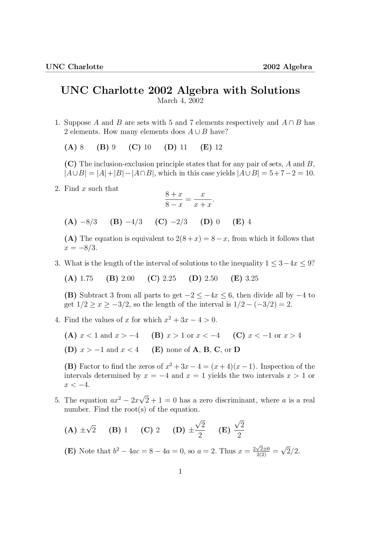 Solutions for Exam - Probability |and College Algebra | MATH 1100 - Docsity