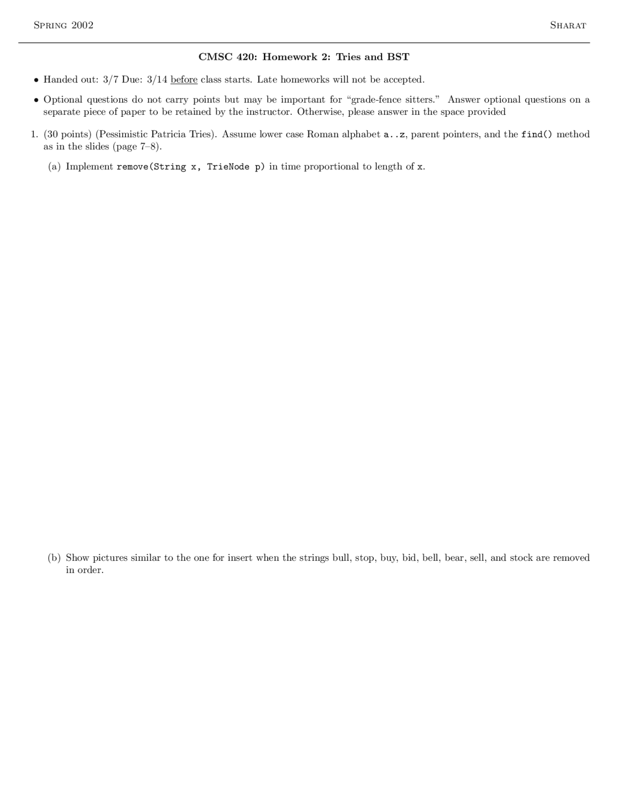 Homework 2: Tries and BST - Data Structures | CMSC 420 - Docsity