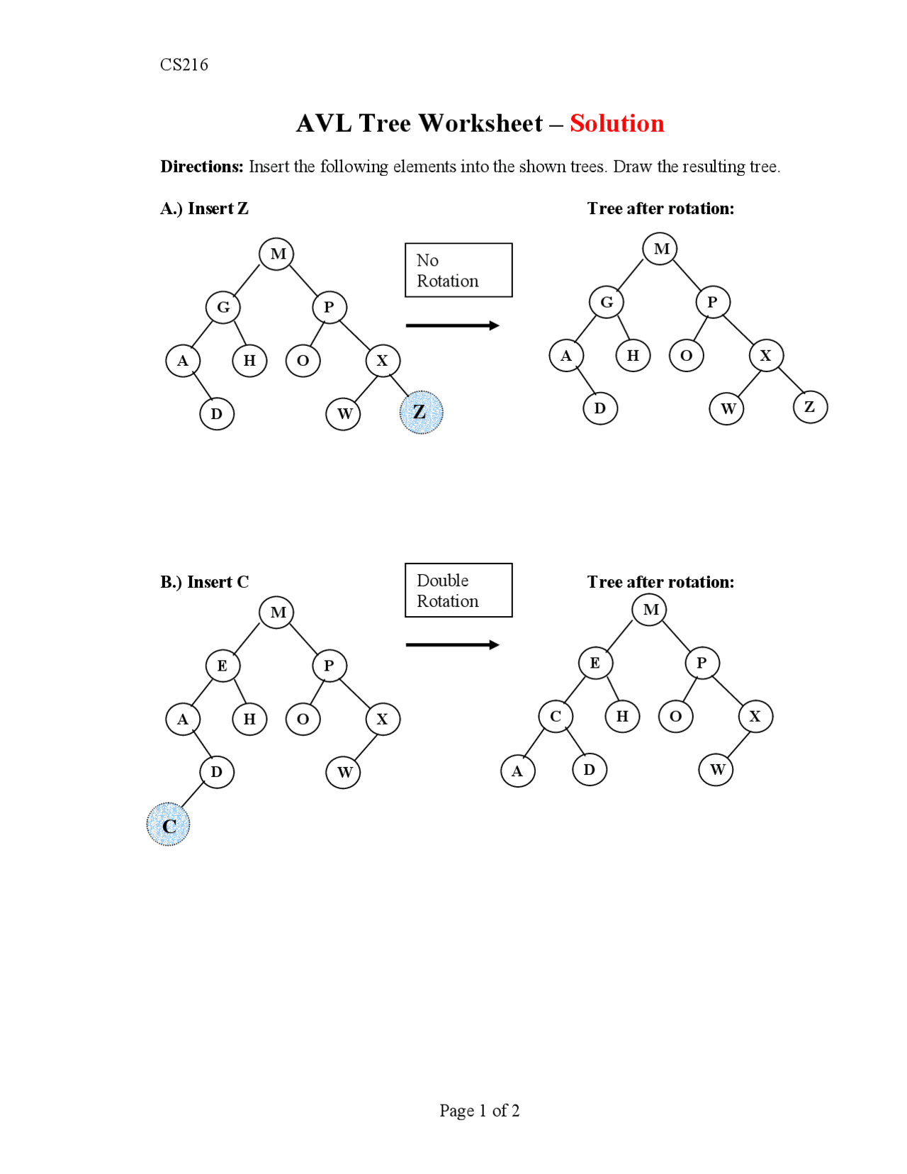 Avl Tree Worksheet.pdf AVL Tree after the Rotations - Worksheet | CS 2150 - Docsity