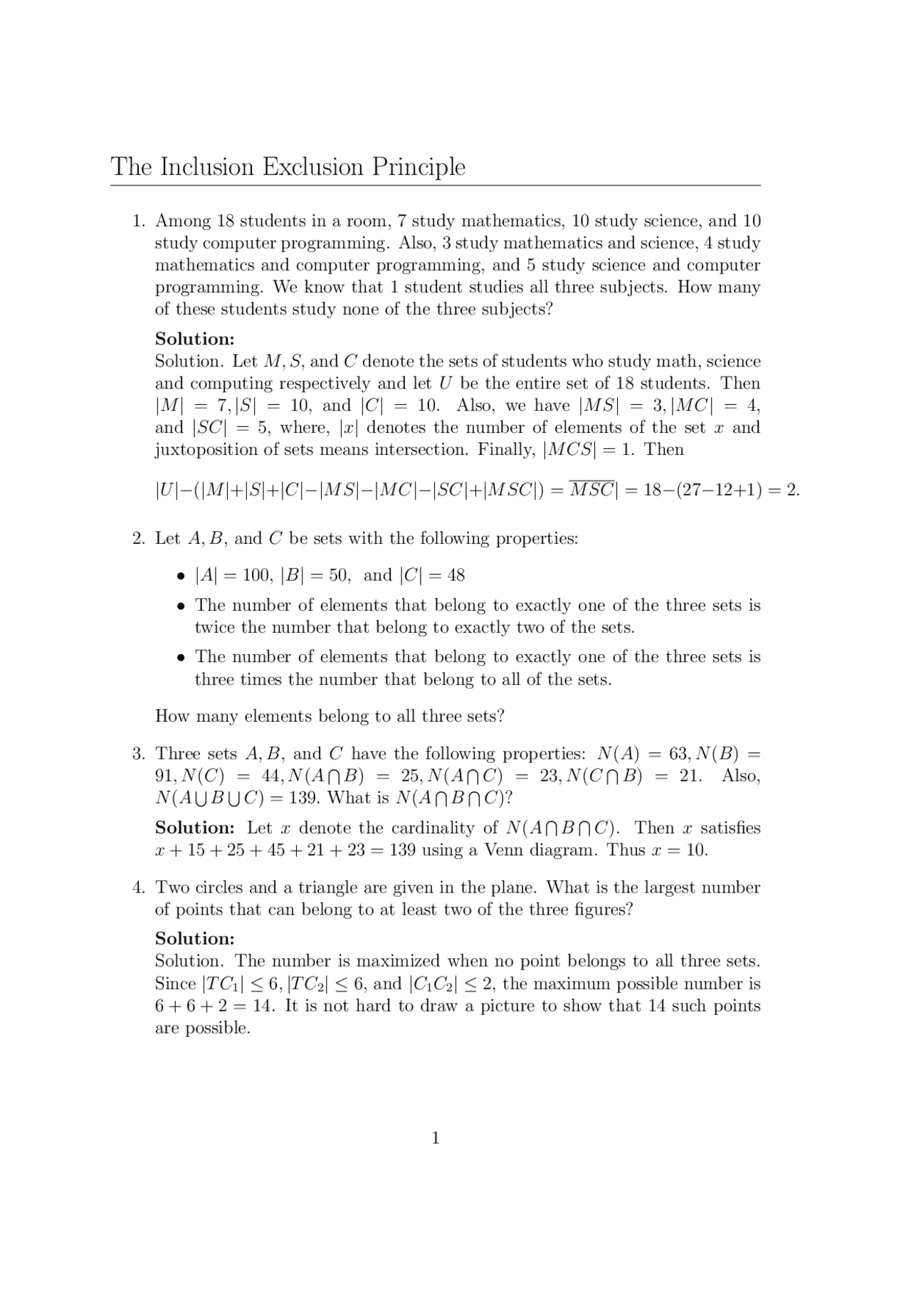 The Inclusion Exclusion Principle - Solved Problems - Calculus | MATH ...