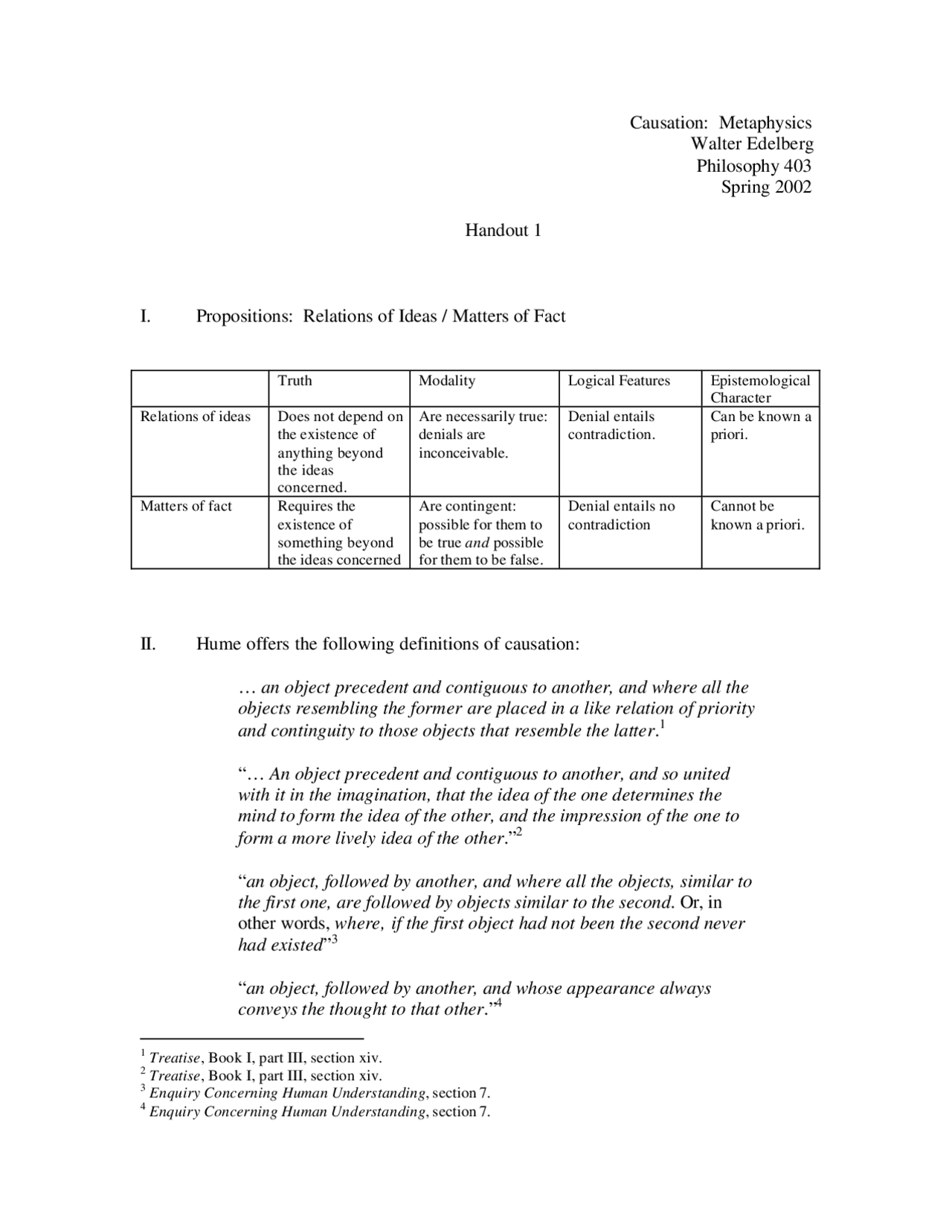 Propositions Relations of Ideas / Matters of Fact Handout 1 PHIL