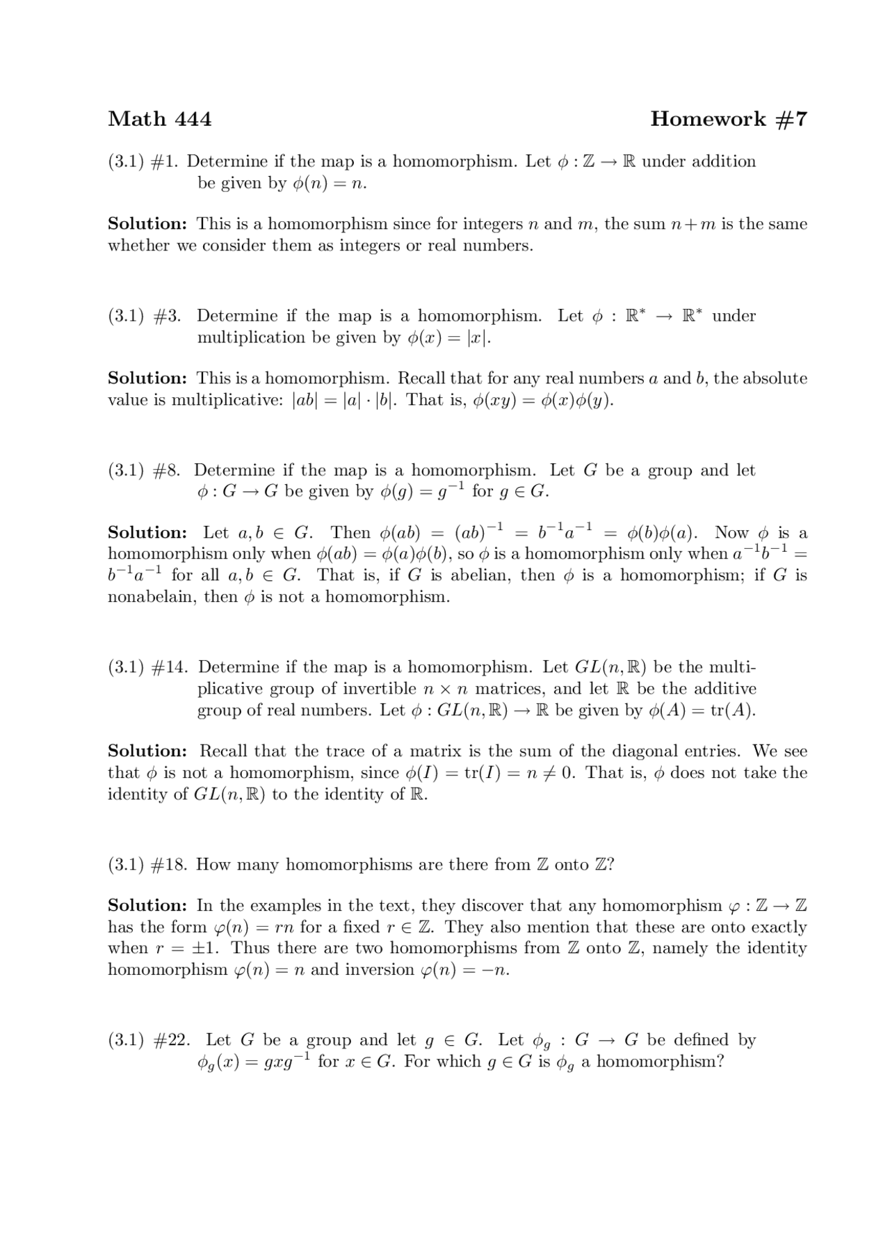 Solutions to Homework #7 - Introduction to Abstract Algebra I | MATH ...