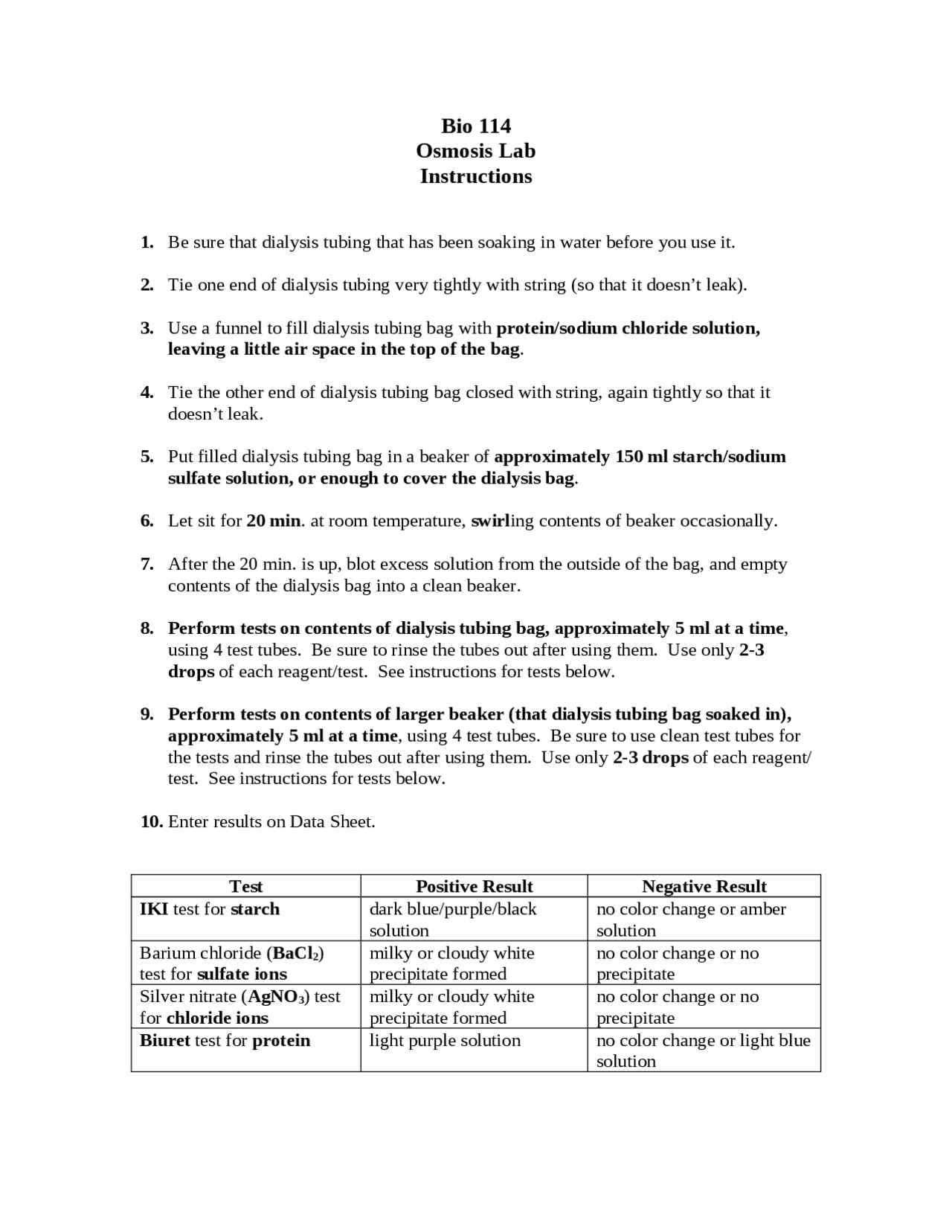Osmosis Lab Introductions General Biology Laboratory I BIOL 114