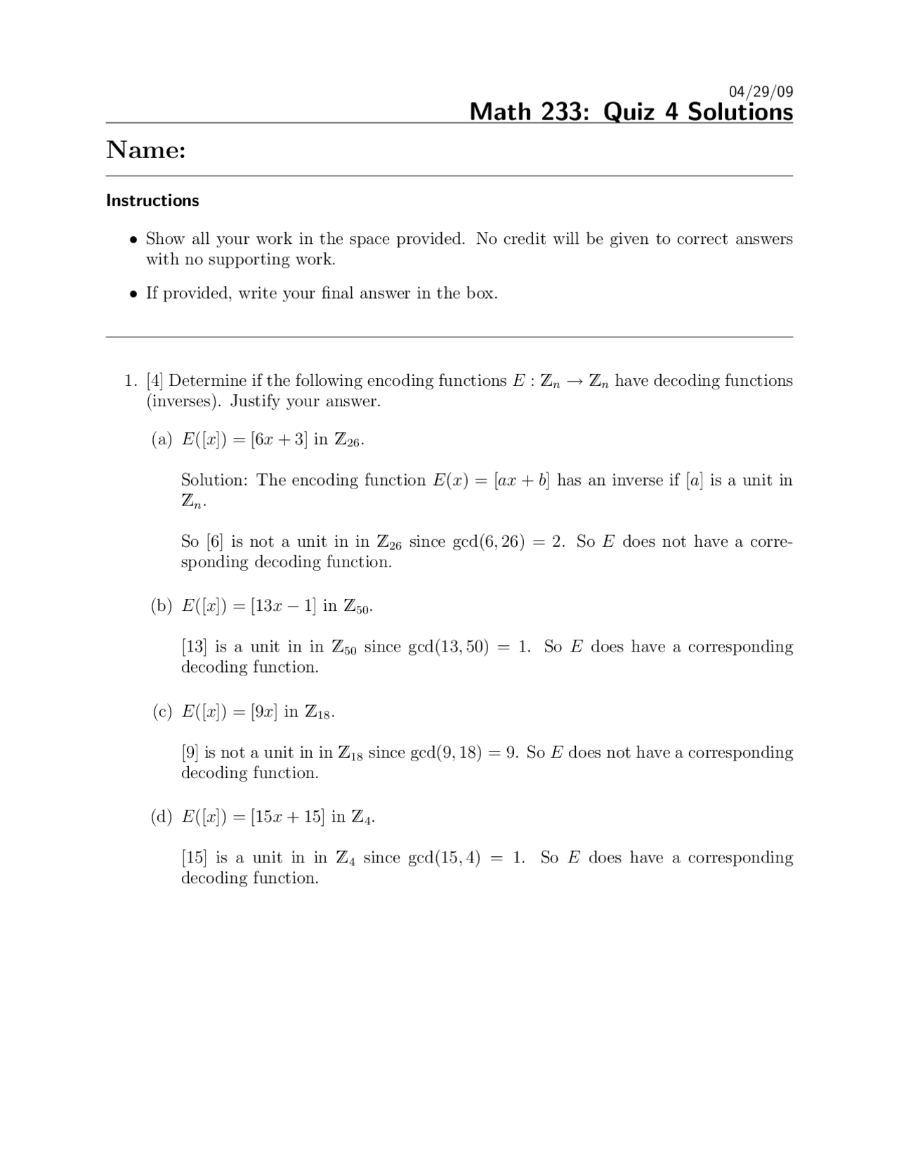 Solution of Quiz 4 - Elementary Discrete Mathematics II | MATH 233 ...